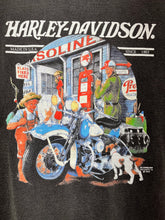 Load image into Gallery viewer, Vintage Harley Davidson 3D Emblem Gas Station The Saturday Evening Post Rockwell T-Shirt: XL
