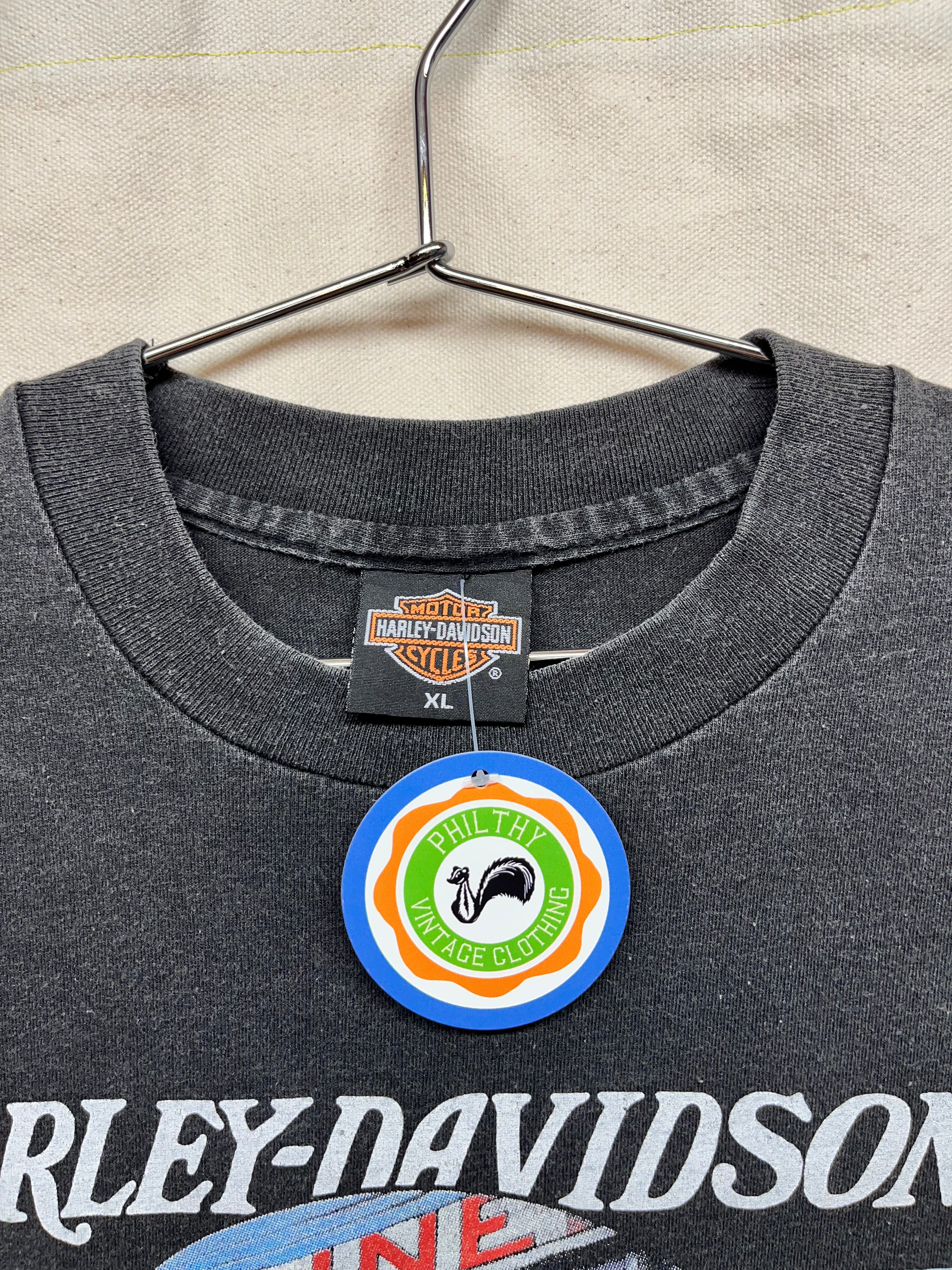 Vintage Harley Davidson 3D Emblem Gas Station The Saturday Evening Post Rockwell T-Shirt: XL