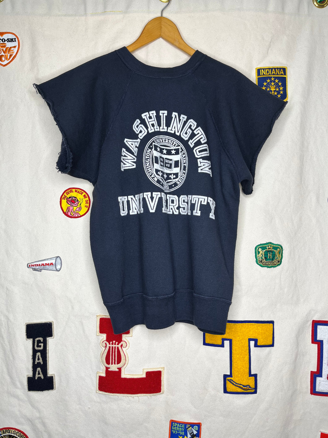 Vintage Washington University Flocked Dark Navy 60s Sweatshirt Cut Off: Large