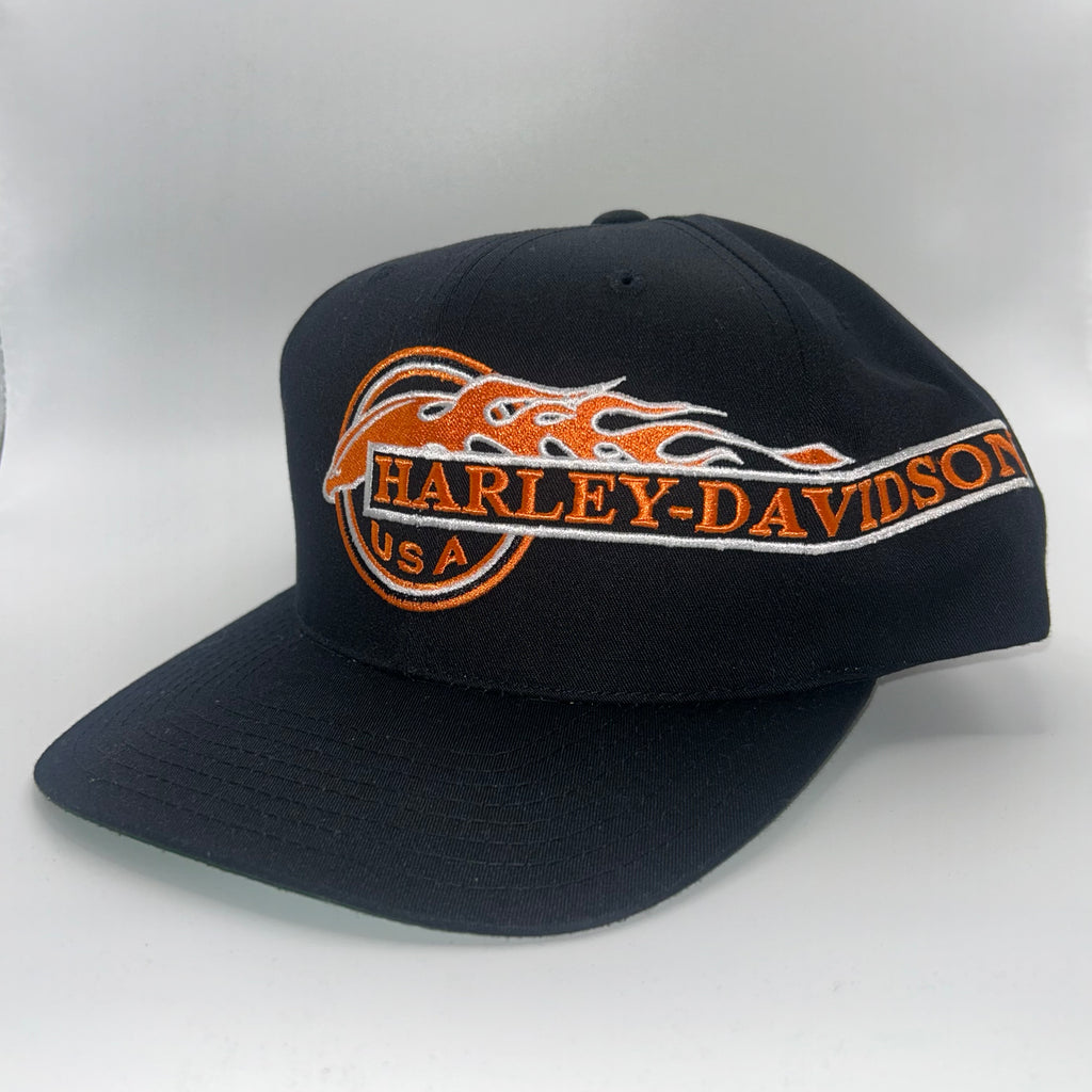 Vintage Harley Davidson Cycles Big Logo Flame Snapback Hat