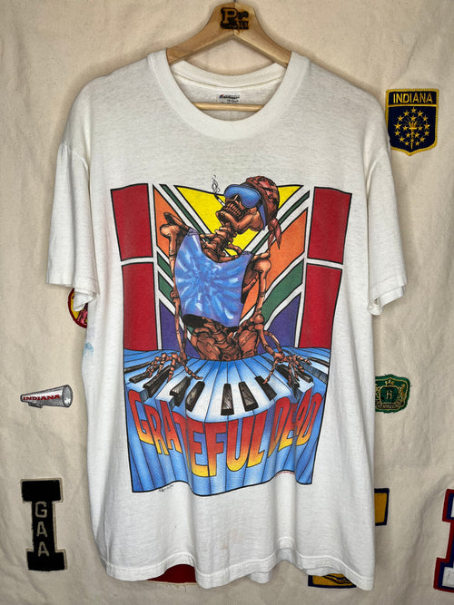 Vintage 1989 Grateful Dead Summer Tour Piano Skeleton White T-Shirt:Large