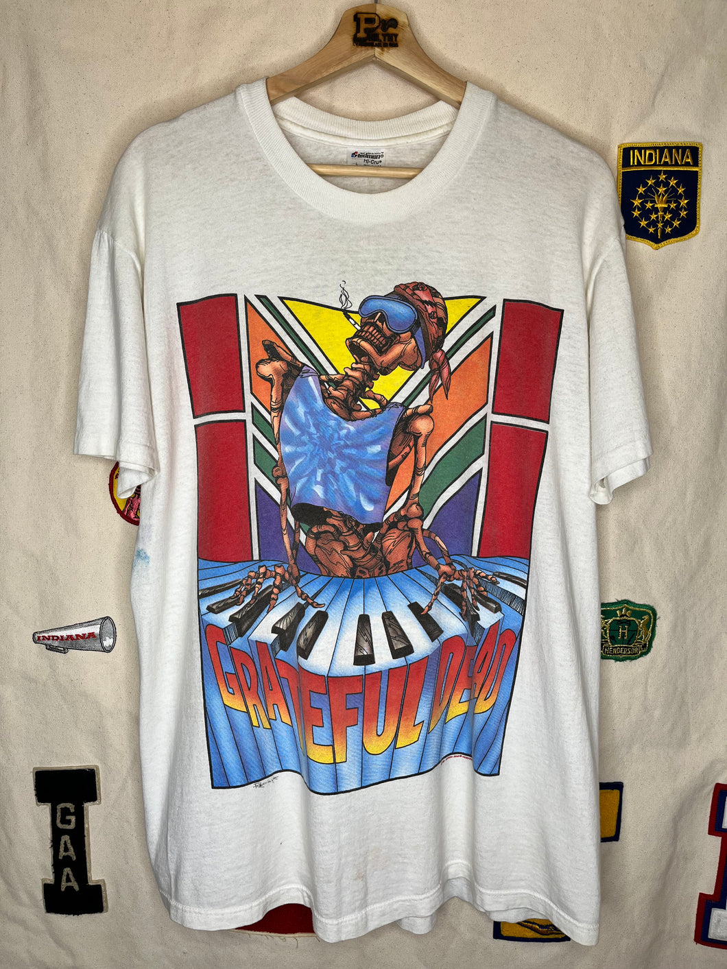 Vintage 1989 Grateful Dead Summer Tour Piano Skelton White T-Shirt:Large