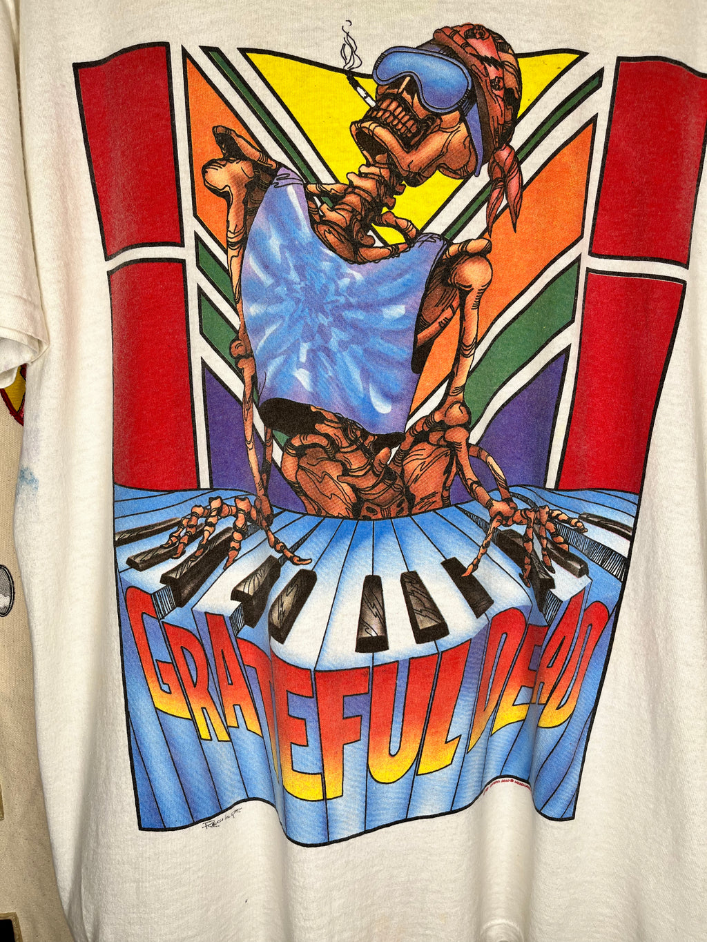 Vintage 1989 Grateful Dead Summer Tour Piano Skelton White T-Shirt:Large