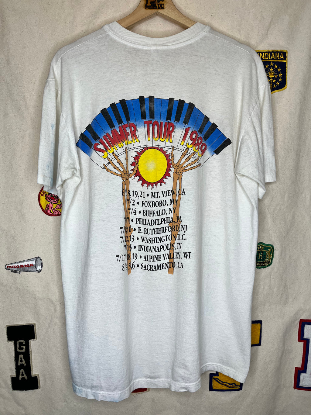 Vintage 1989 Grateful Dead Summer Tour Piano Skelton White T-Shirt:Large