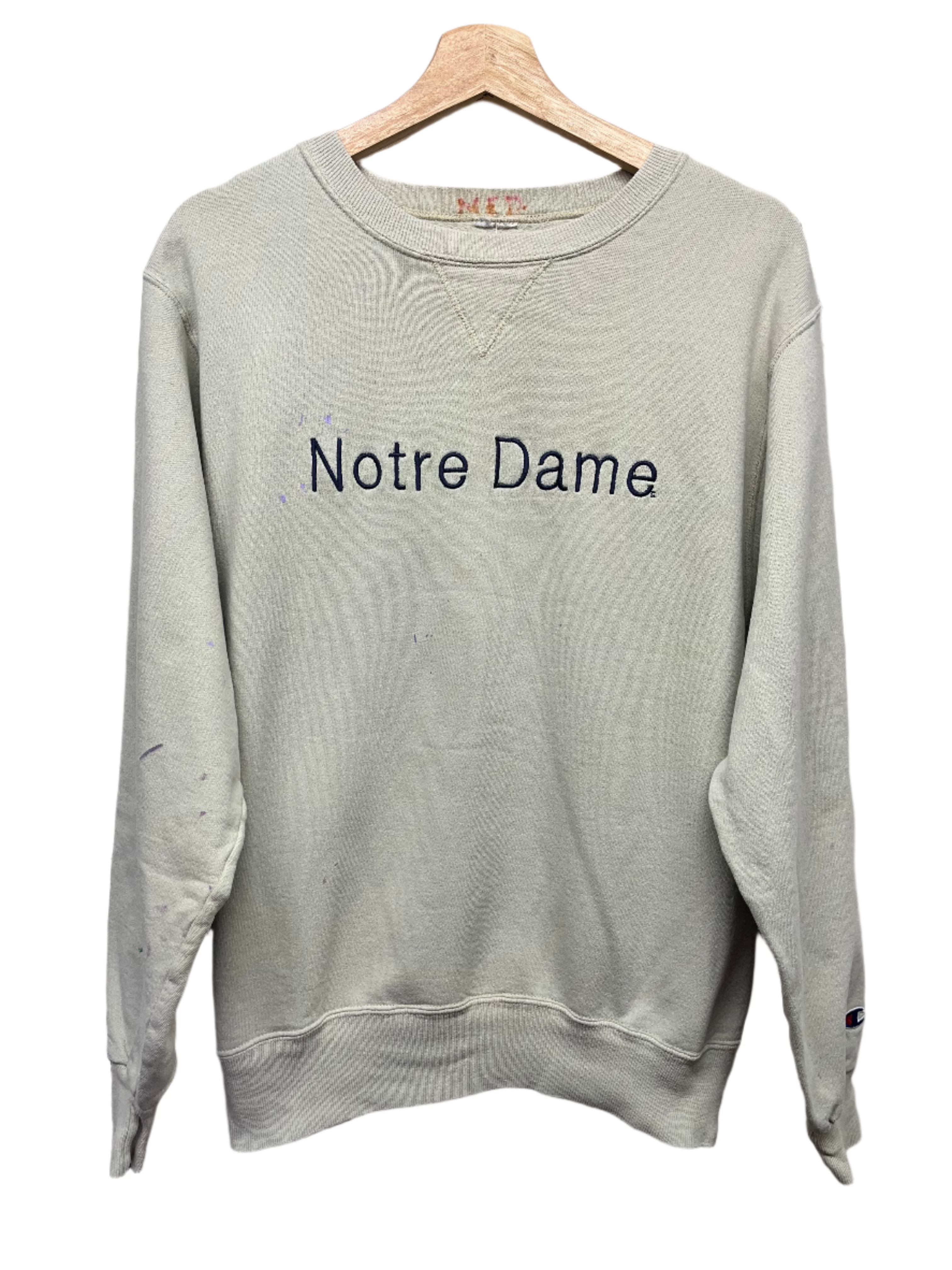 Vintage University of Notre Dame Tan Embroidered Champion Crewneck Sweatshirt: Large