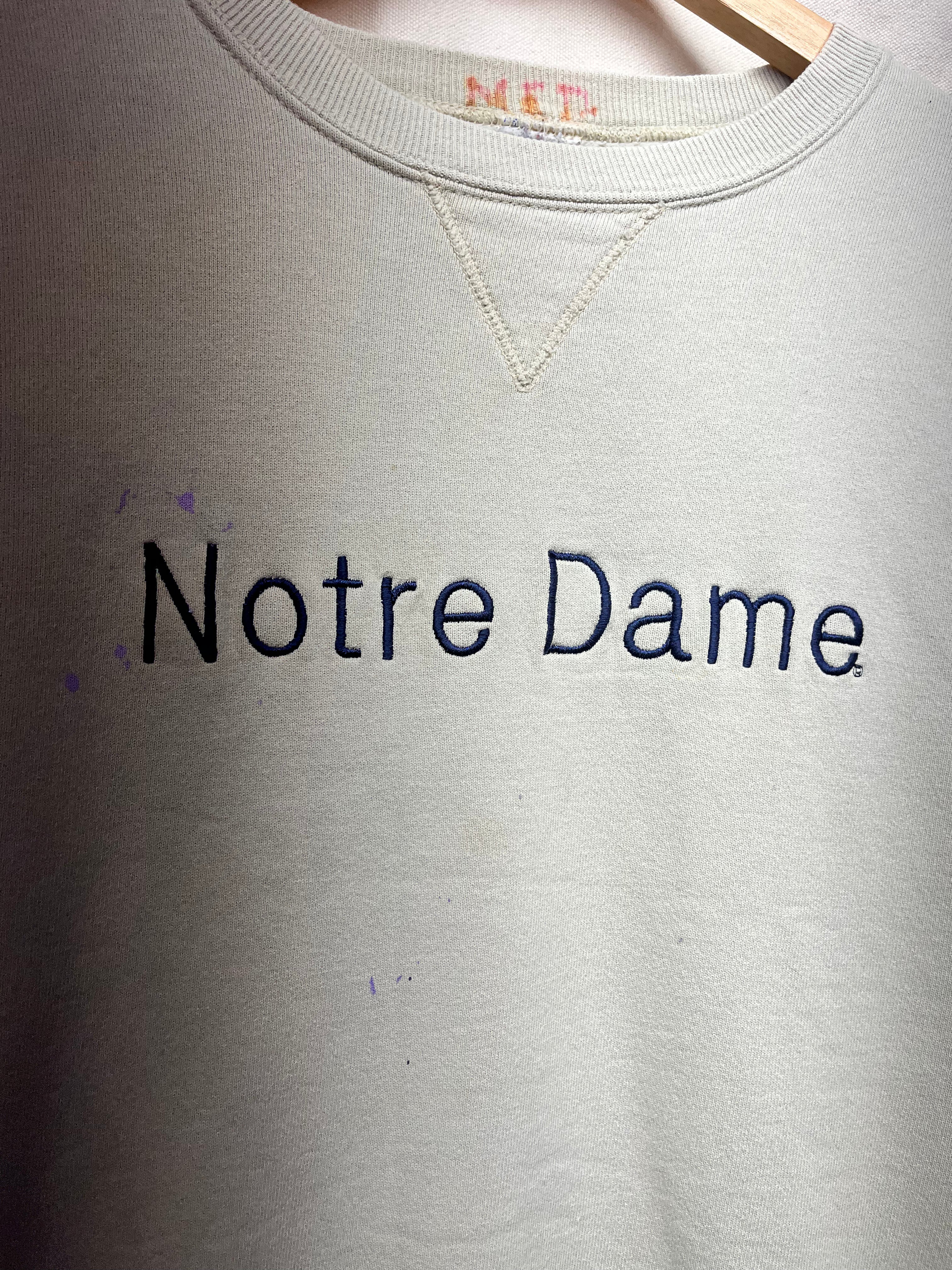 Vintage University of Notre Dame Tan Embroidered Champion Crewneck Sweatshirt: Large