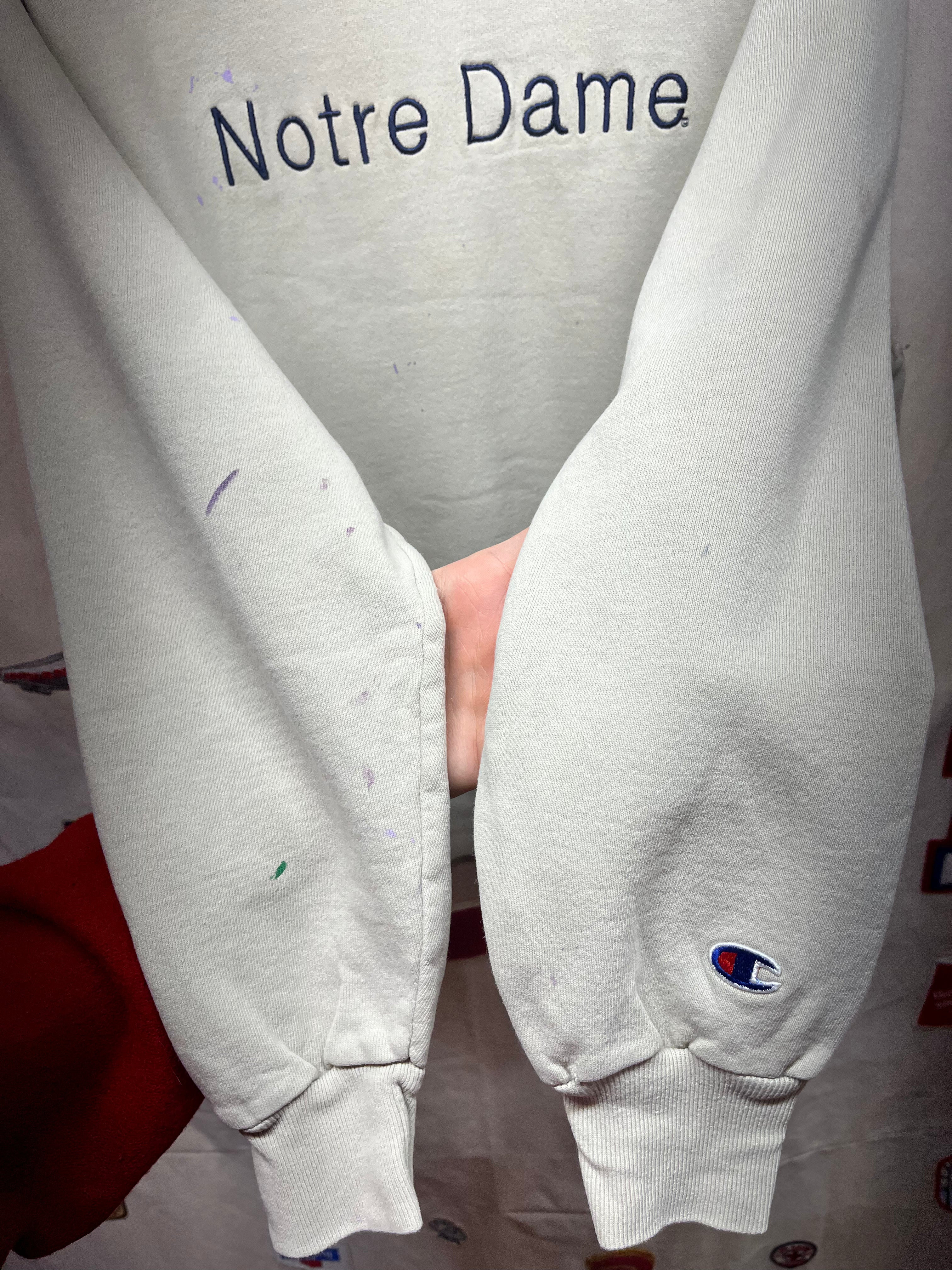 Vintage University of Notre Dame Tan Embroidered Champion Crewneck Sweatshirt: Large