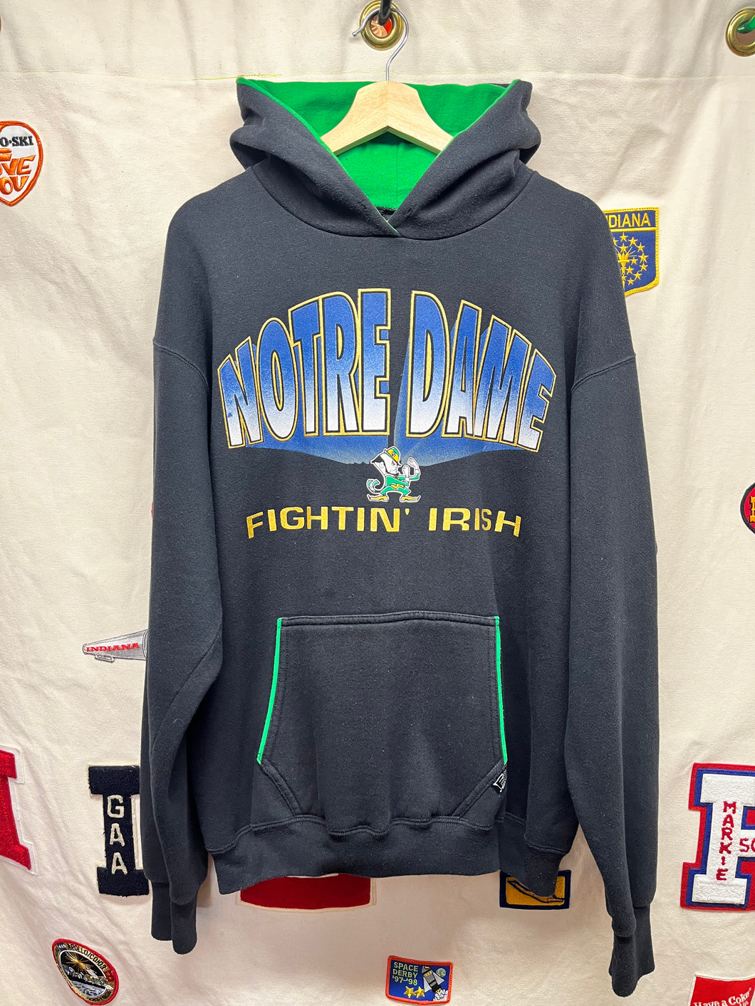 Vintage University of Notre Dame Fighting Irish Black Front Row Hoodie Sweatshirt: XL