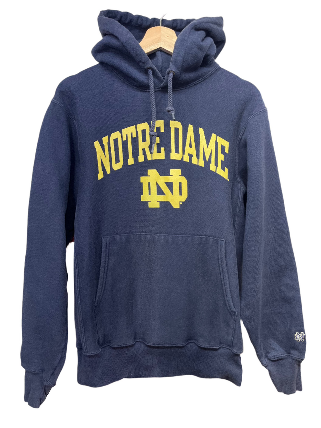 Vintage University of Notre Dame Fighting Irish Navy Bookstore Reverse Weave Hoodie Sweatshirt: Small