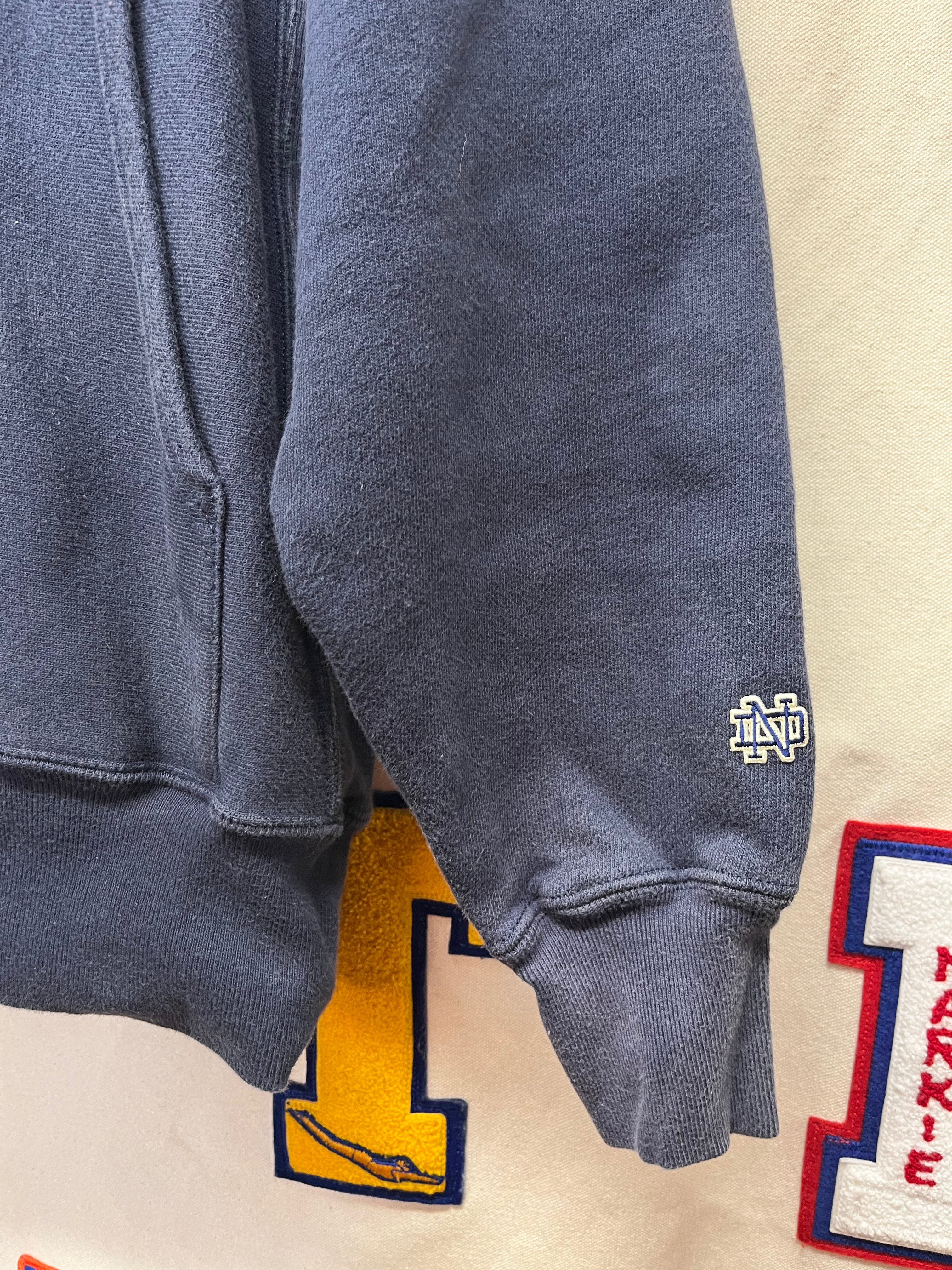 Vintage University of Notre Dame Fighting Irish Navy Bookstore Reverse Weave Hoodie Sweatshirt: Small