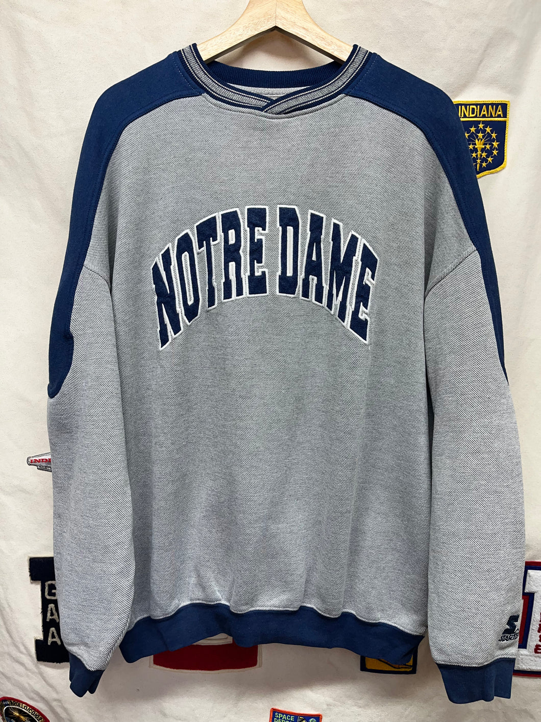 Vintage University of Notre Dame Fighting Irish Starter Grey/Navy Crewneck Sweatshirt: XL