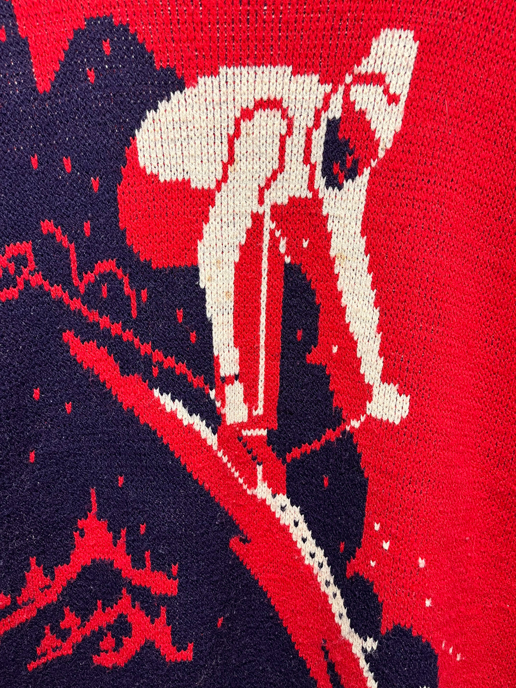 Vintage 70's Ski Alps Snow Mountain Red Blue Knitmeister Knit Sweater: XL