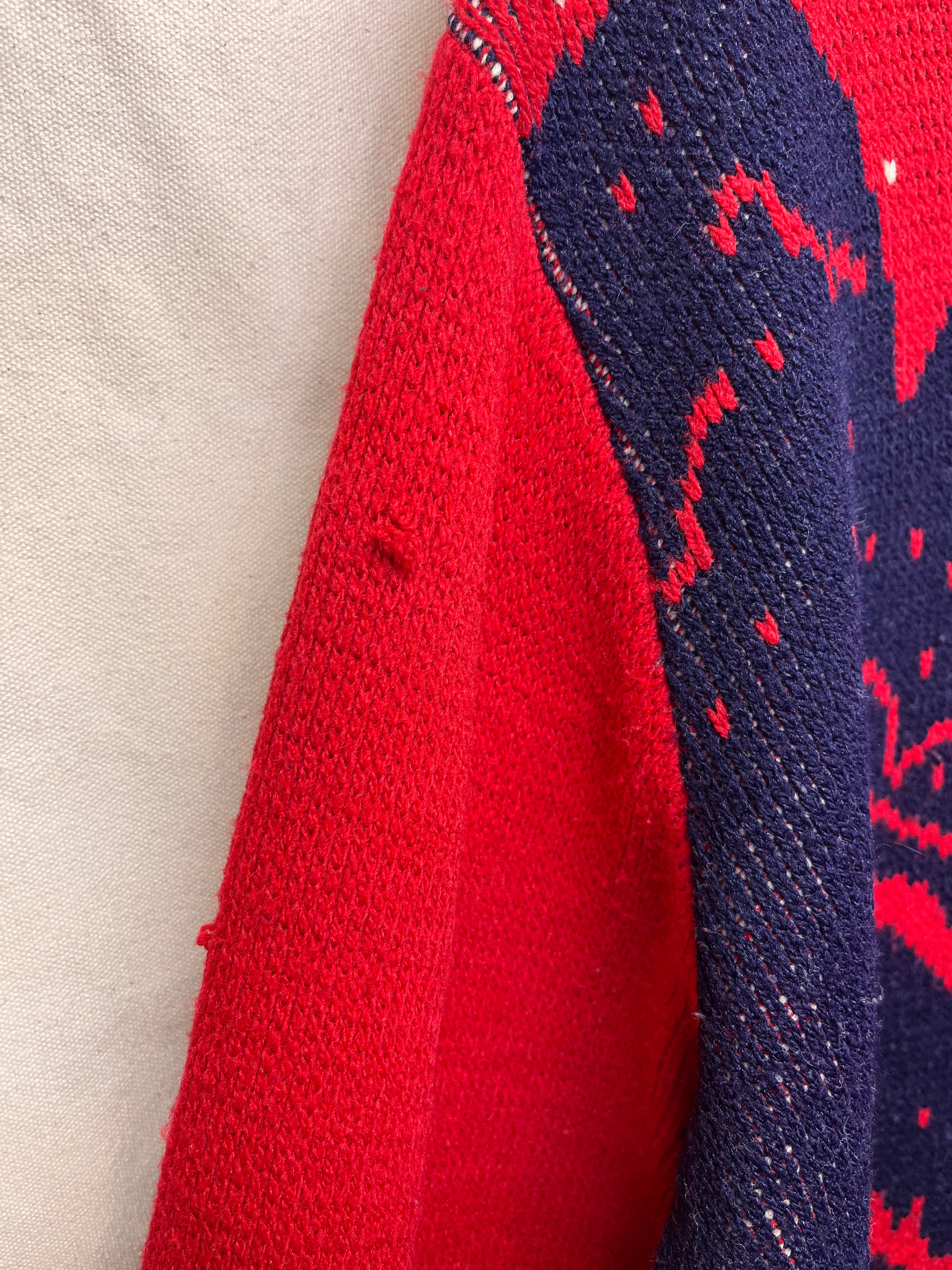 Vintage 70's Ski Alps Snow Mountain Red Blue Knitmeister Knit Sweater: XL