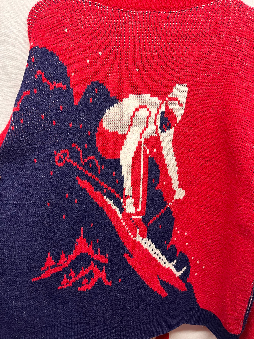 Vintage 70's Ski Alps Snow Mountain Red Blue Knitmeister Knit Sweater: XL