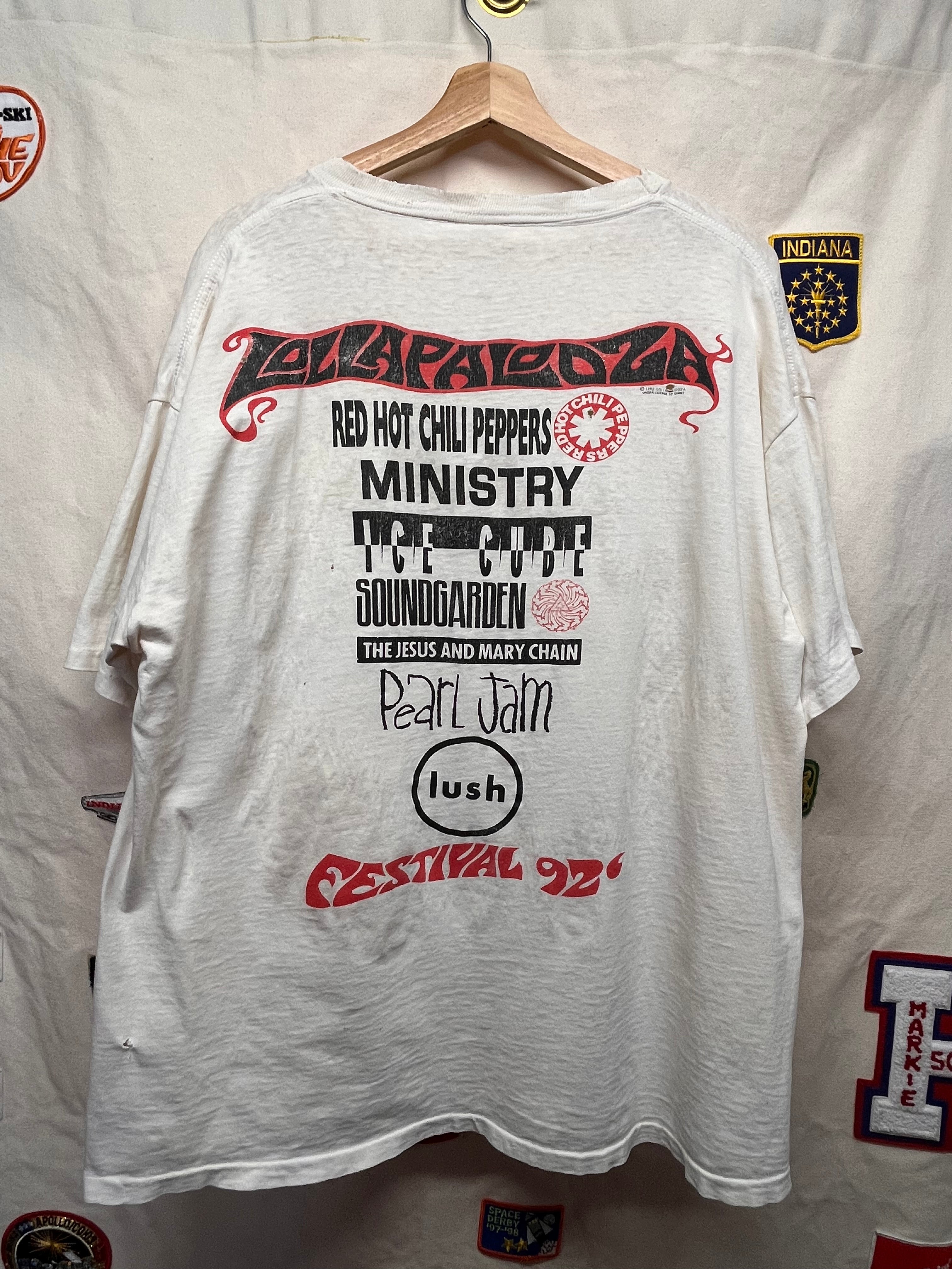 Vintage 1992 Lollapalooza Music Festival White Ice Cube Pearl Jam RHCP T-Shirt: XXL