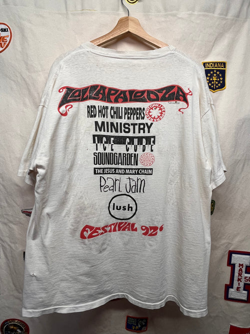 Vintage 1992 Lollapalooza Music Festival White Ice Cube Pearl Jam RHCP T-Shirt: XXL