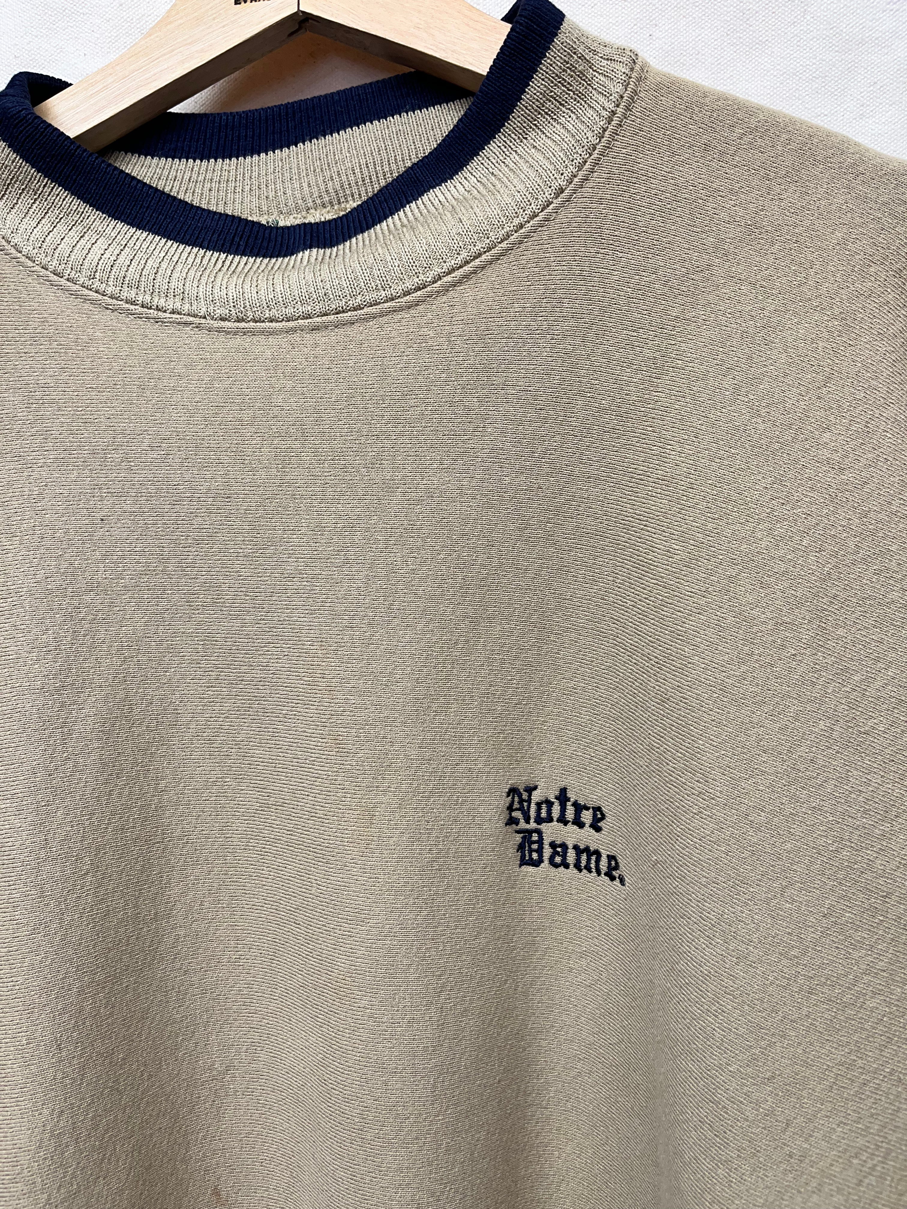 Vintage University of Notre Dame Fighting Irish Tan MV Sport Pro Weave Embroidered Crewneck Sweatshirt: XL