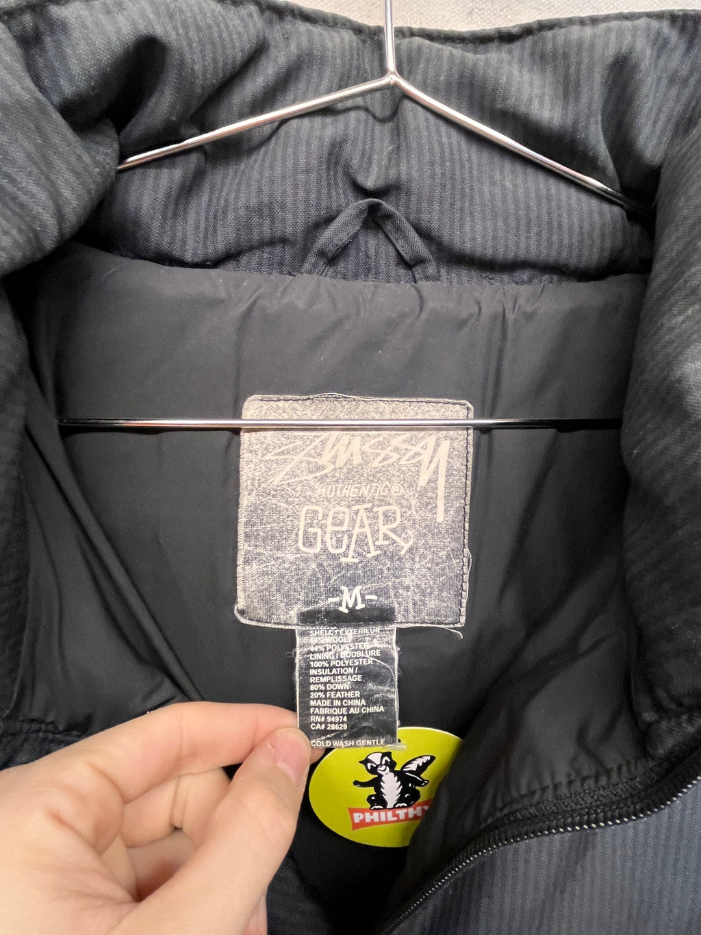 Vintage Stussy Streetwear Black Puffer Zip Up Y2K Coat: Medium