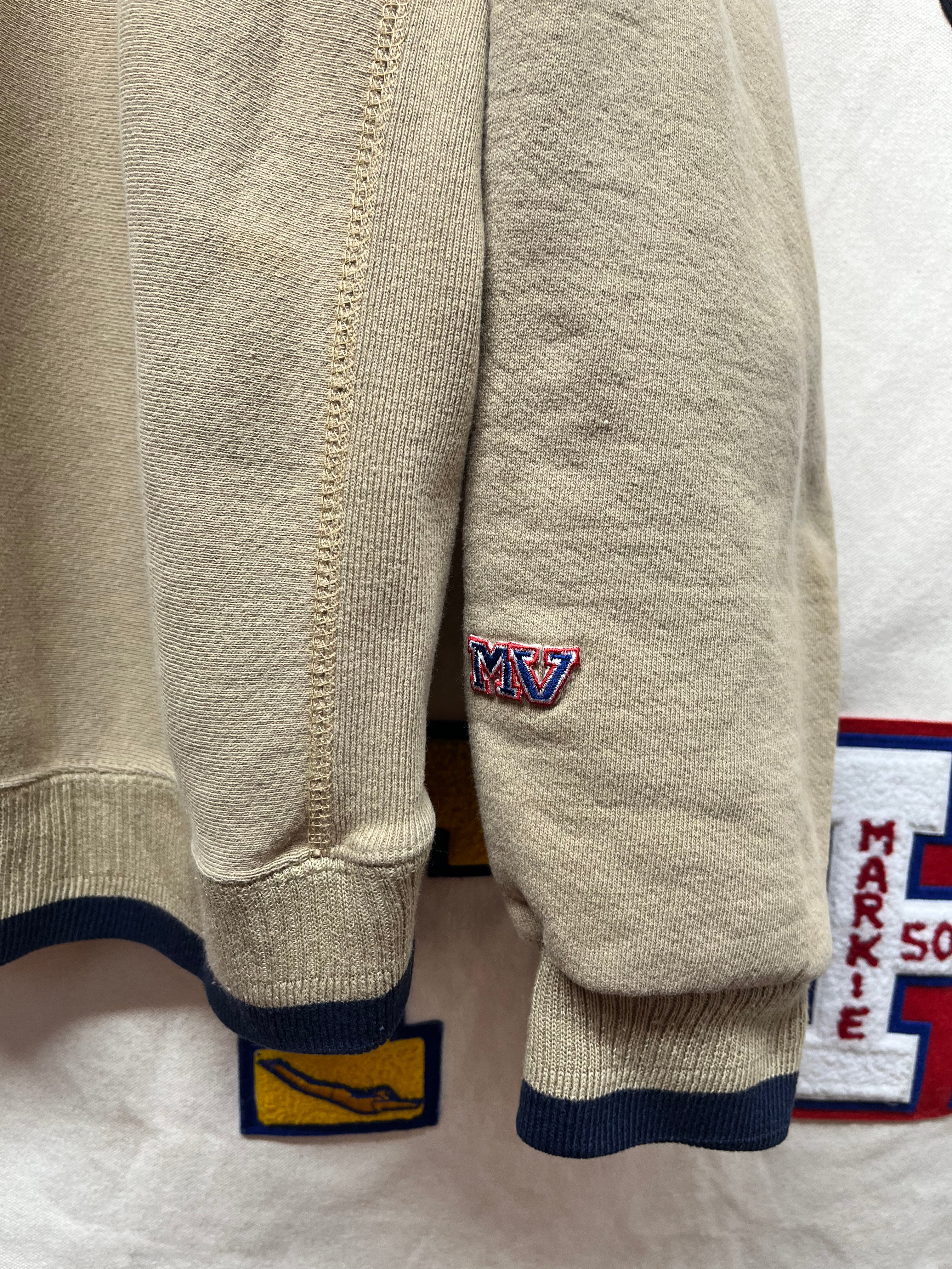 Vintage University of Notre Dame Fighting Irish Tan MV Sport Pro Weave Embroidered Crewneck Sweatshirt: XL