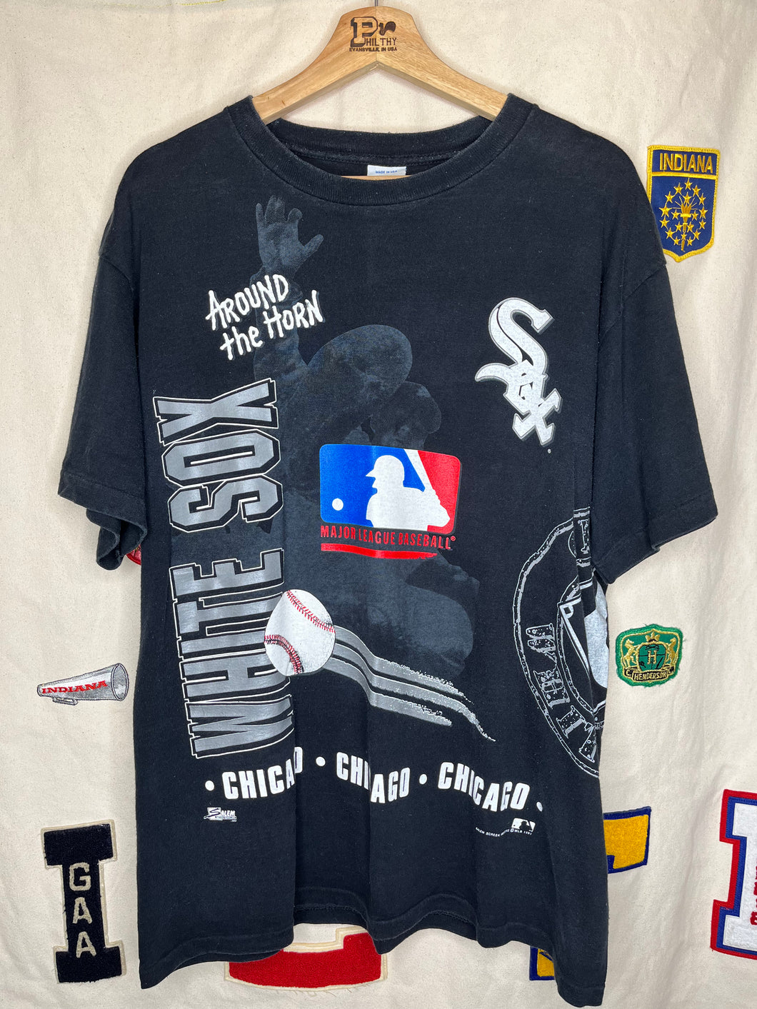 Vintage Chicago White Sox Comiskey Park All Over Print Salem 1991 Black T-Shirt: Large