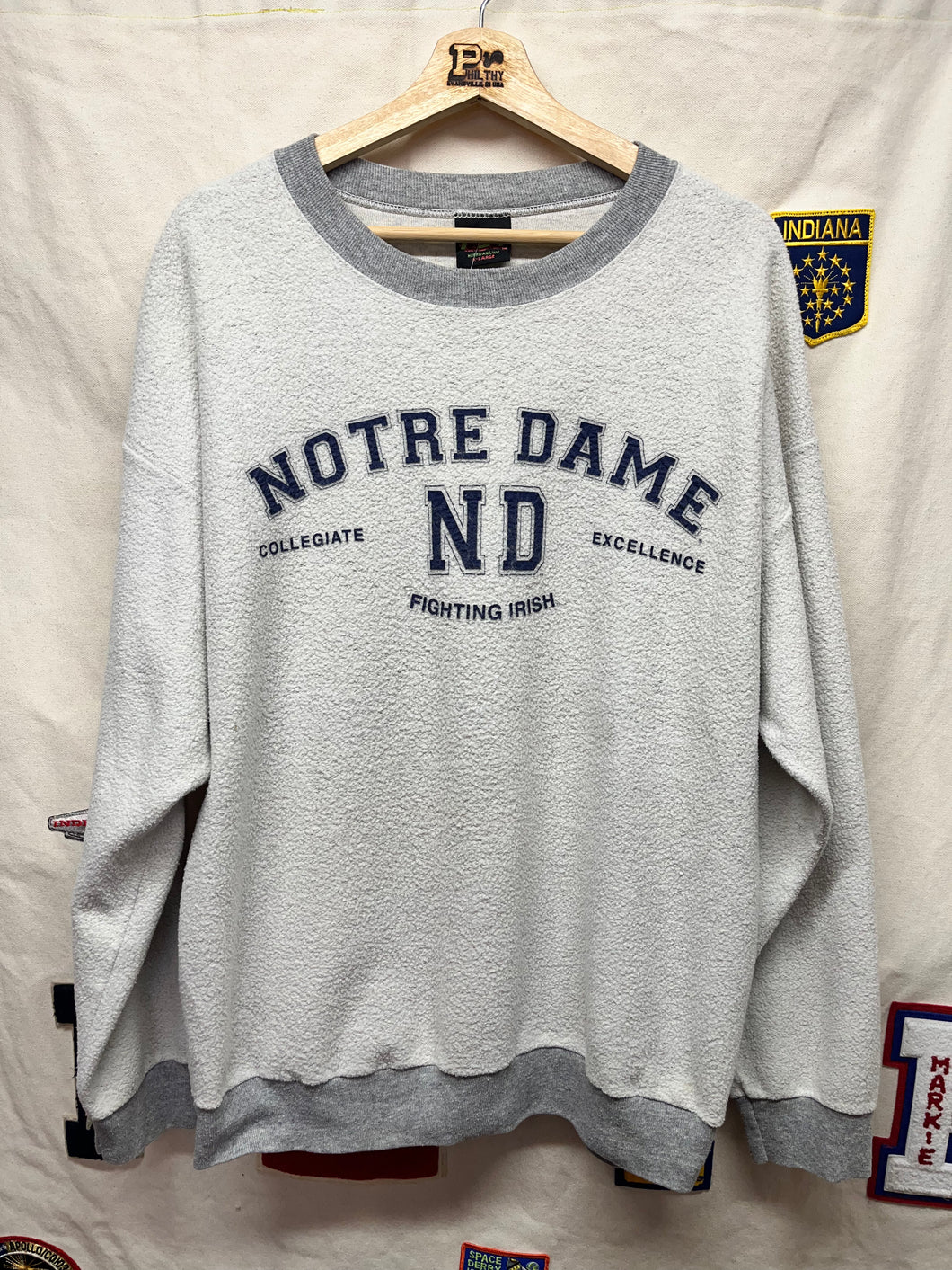 Vintage University of Notre Dame Fighting Irish Inside Out TSI Grey Crewneck Sweatshirt: XL