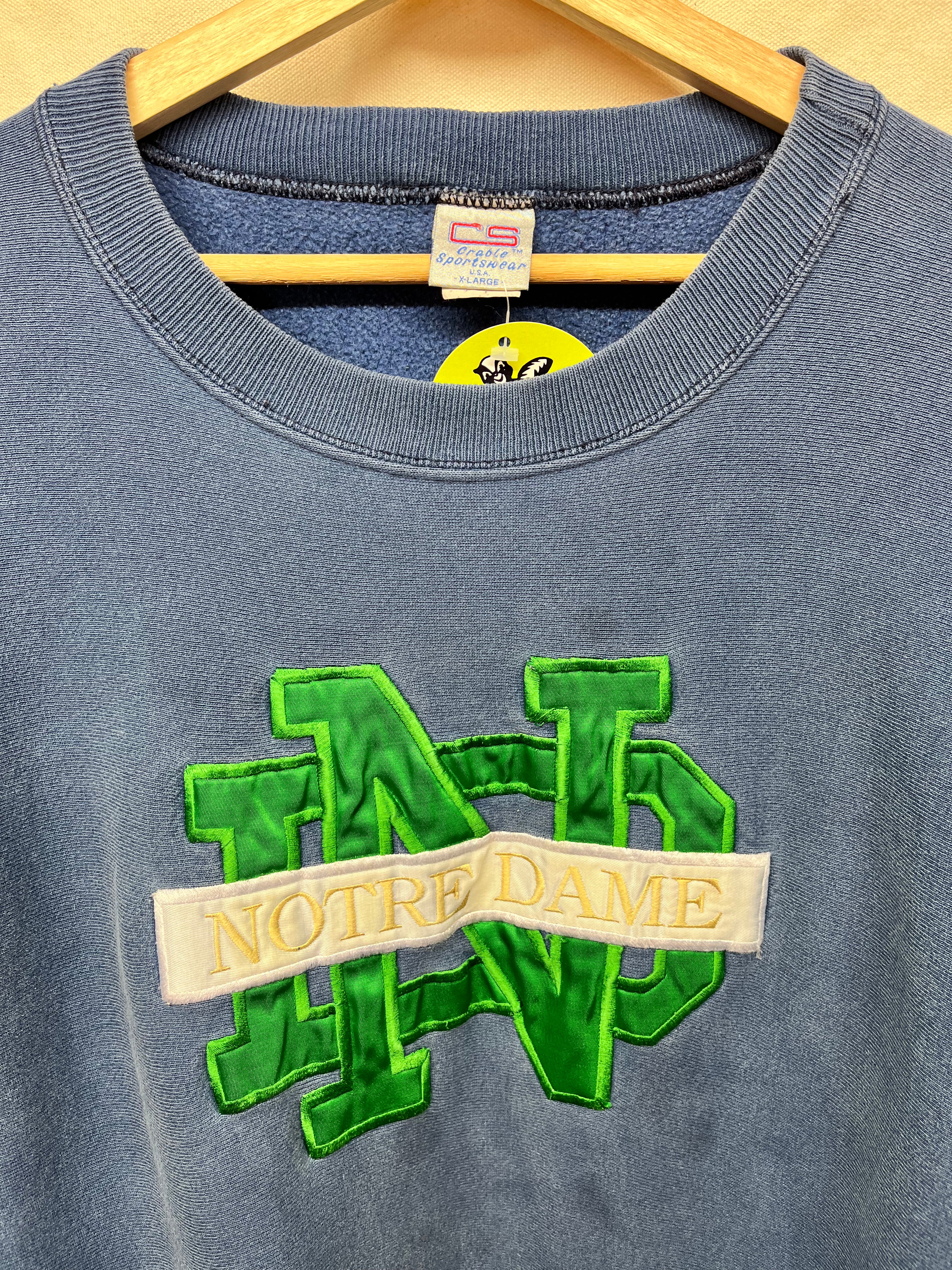 Vintage University of Notre Dame Fighting Irish Navy Crable Sportswear Reverse Weave Crewneck Sweatshirt: XL