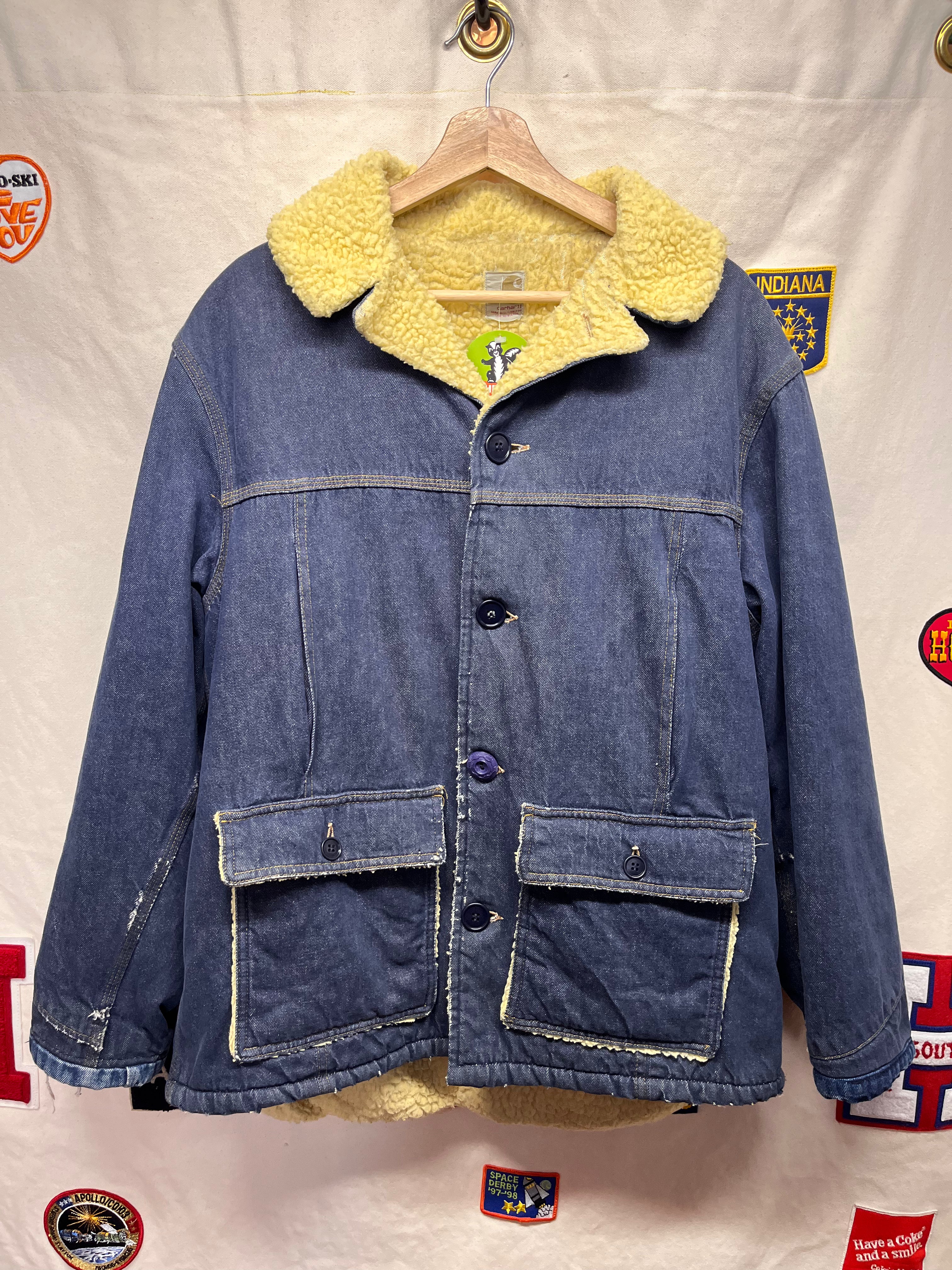 Vintage Carhartt 70's Blue Denim Sherpa Lined Ranch Jacket: XL 48