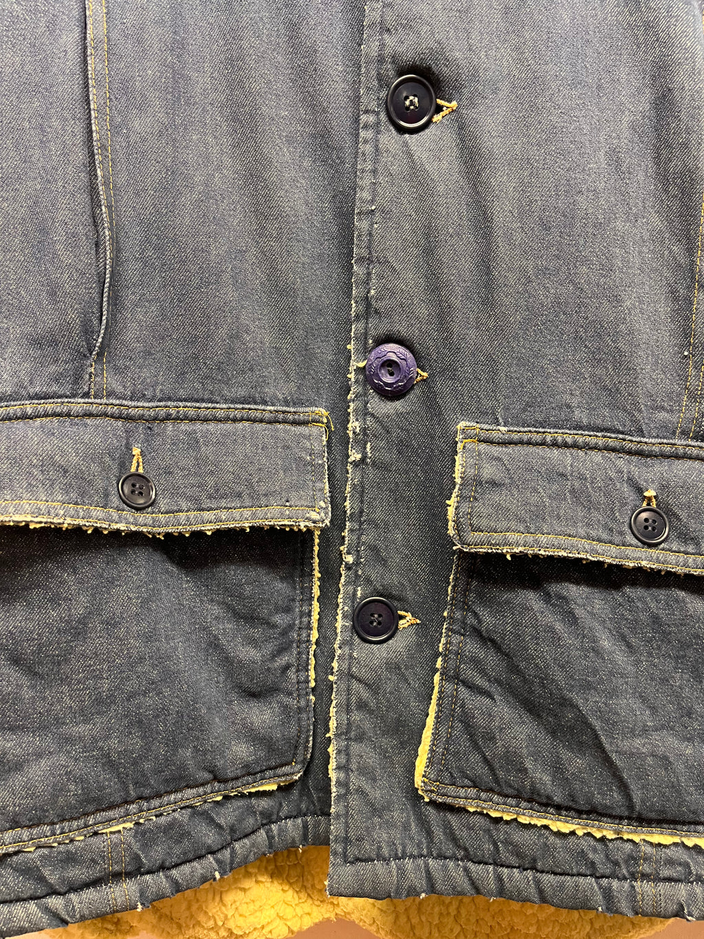 Vintage Carhartt 70's Blue Denim Sherpa Lined Ranch Jacket: XL 48