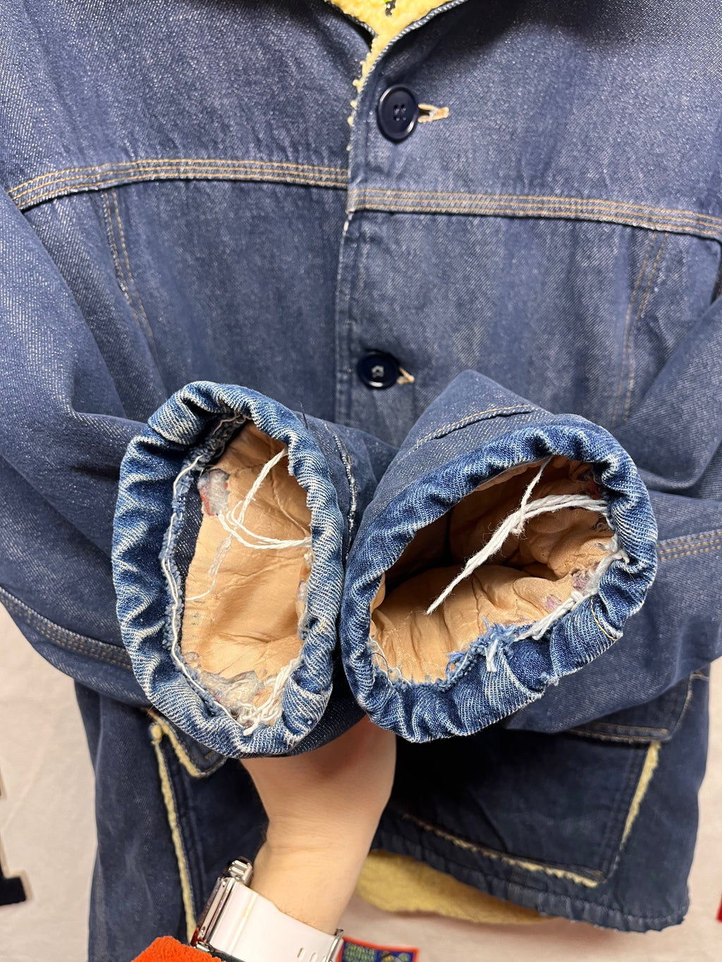 Vintage Carhartt 70's Blue Denim Sherpa Lined Ranch Jacket: XL 48