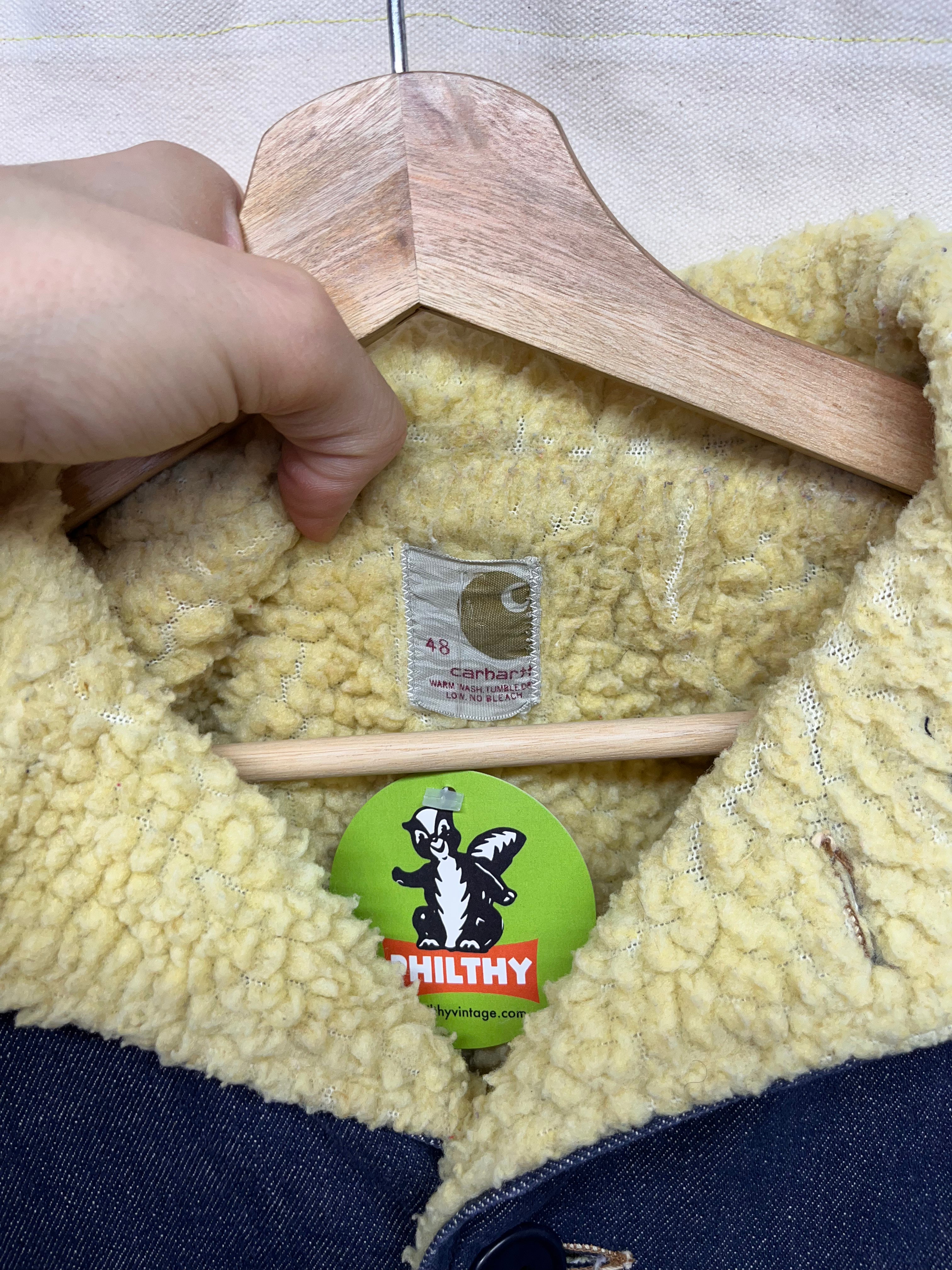 Vintage Carhartt 70's Blue Denim Sherpa Lined Ranch Jacket: XL 48