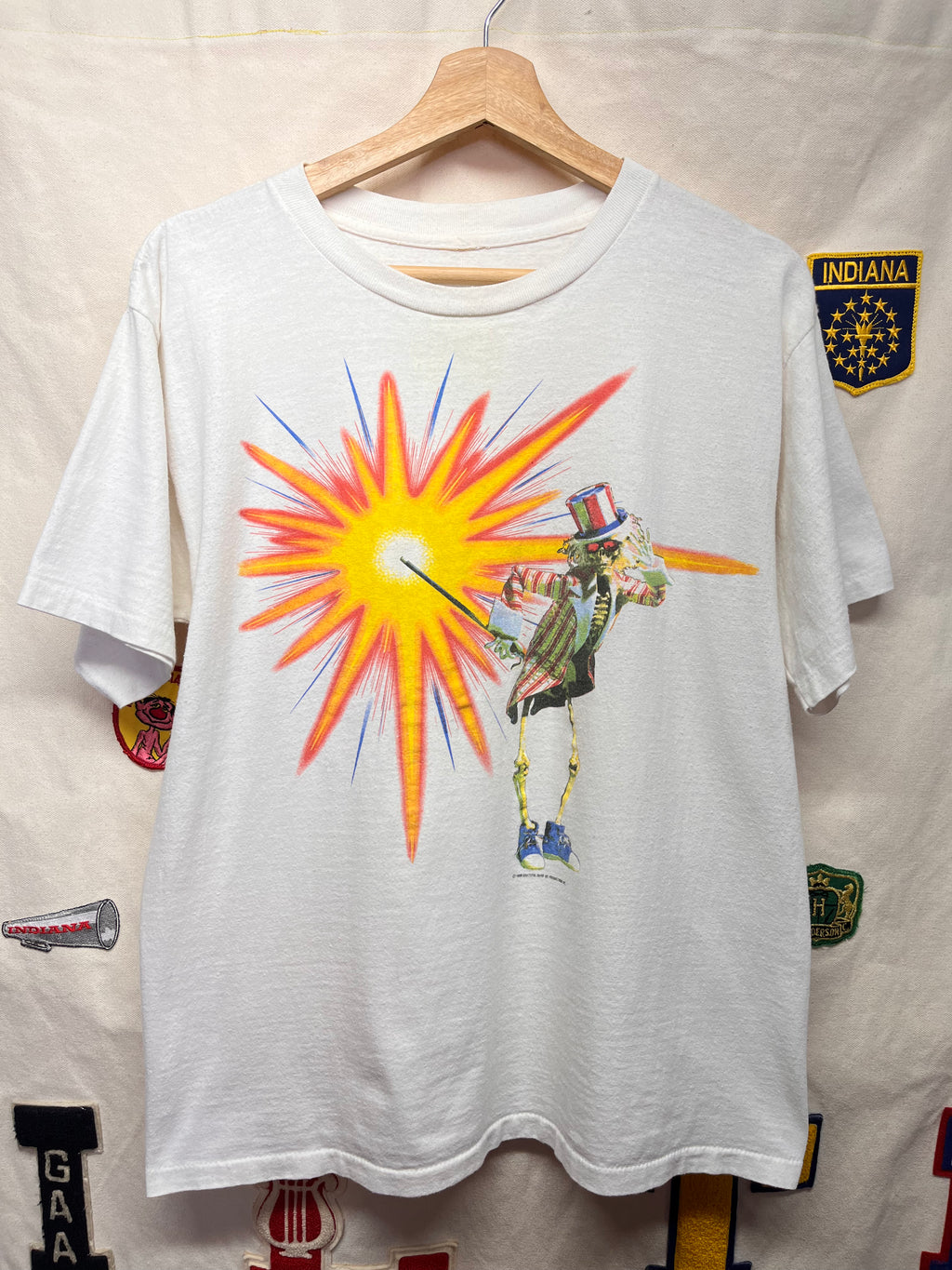 Vintage Grateful Dead Uncle Sam Skeleton Fall Tour 1987 White T-Shirt: Large
