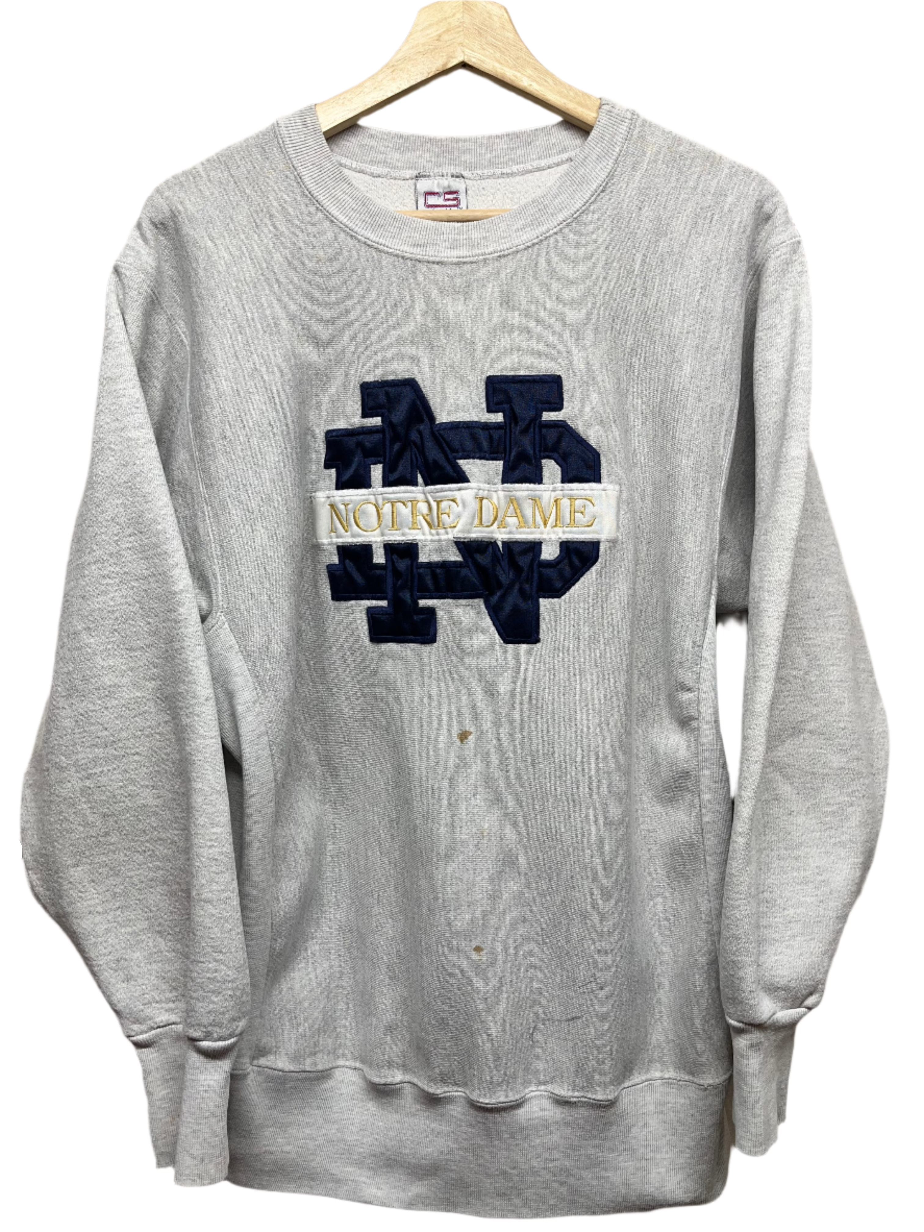 Vintage University of Notre Dame Fighting Irish Grey Reverse Weave Crable Sportswear Crewneck Sweatshirt: Medium