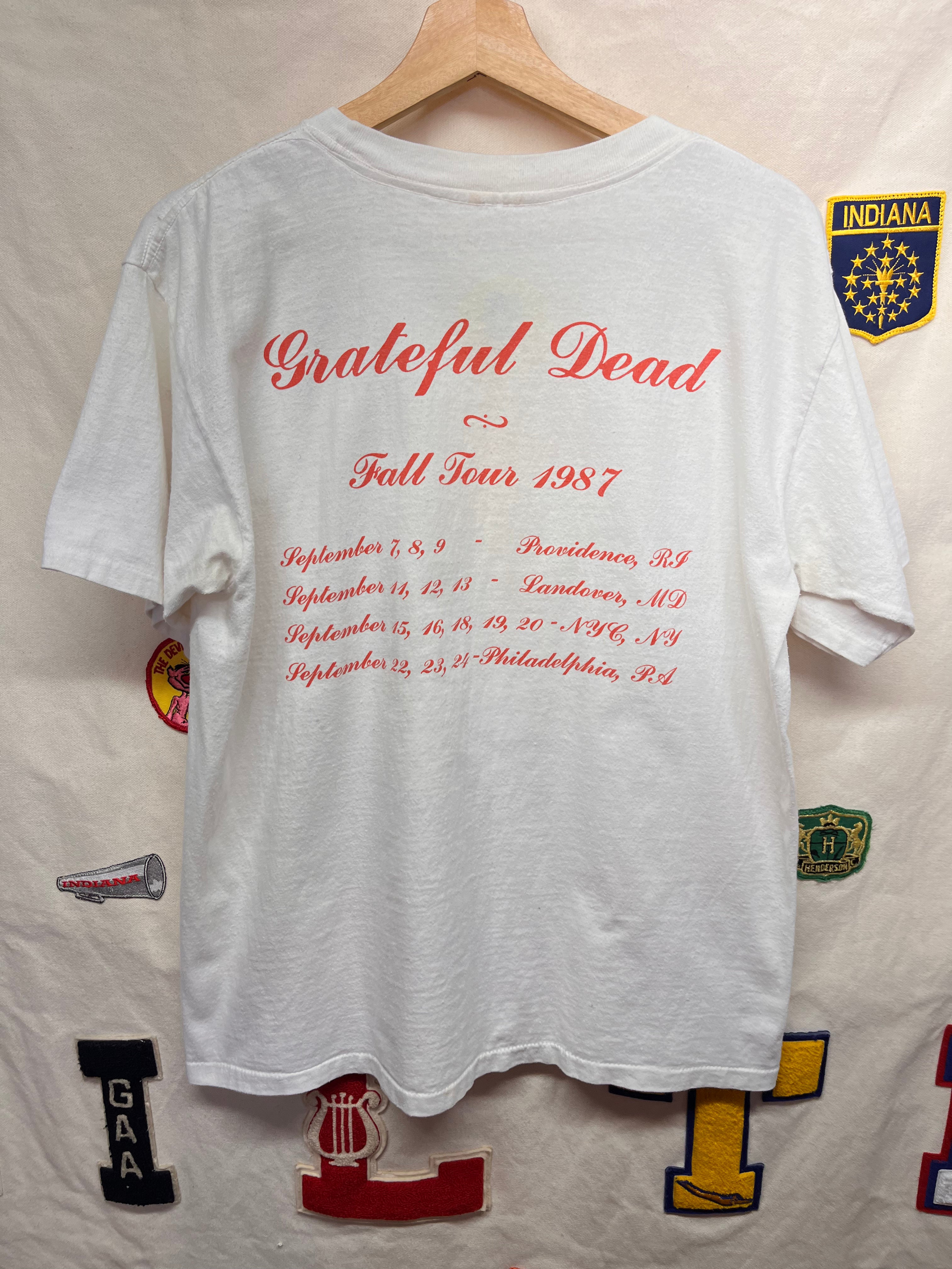 Vintage Grateful Dead Uncle Sam Skelton Fall Tour 1987 White T-Shirt: Large