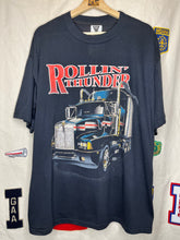 Load image into Gallery viewer, Vintage Rollin&#39; Thunder Semi Truck Black Trucker Glitter SSI T-Shirt: XL

