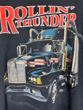 Load image into Gallery viewer, Vintage Rollin&#39; Thunder Semi Truck Black Trucker Glitter SSI T-Shirt: XL
