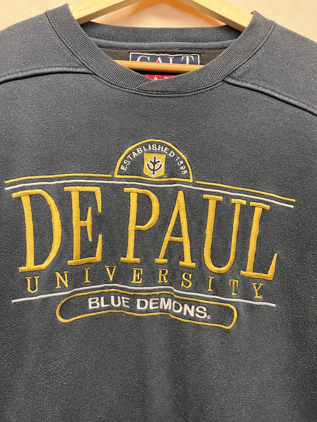 Vintage De Paul University Blue Deomns Galt Sand Navy Sweatshirt: Large