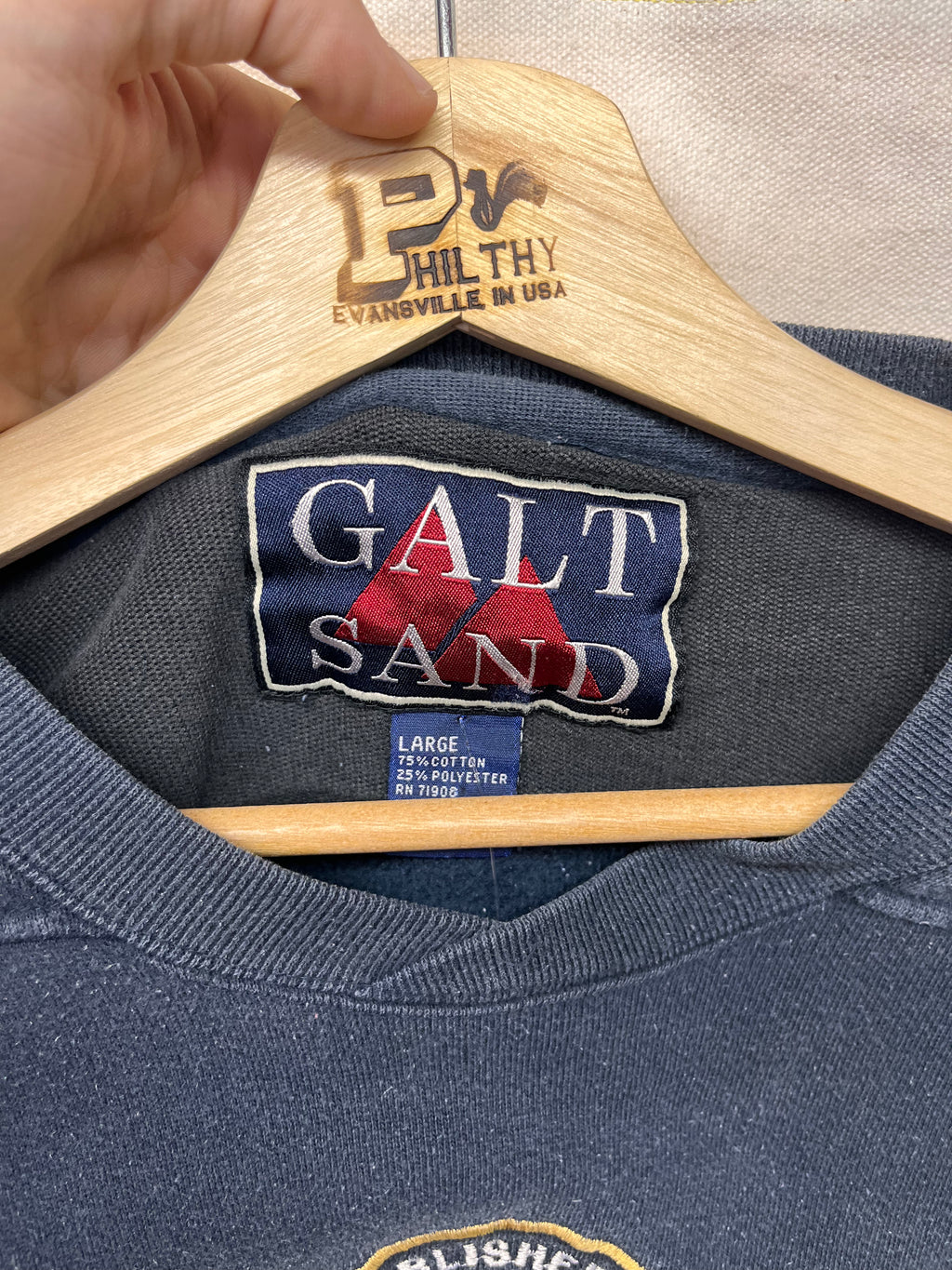 Vintage De Paul University Blue Deomns Galt Sand Navy Sweatshirt: Large