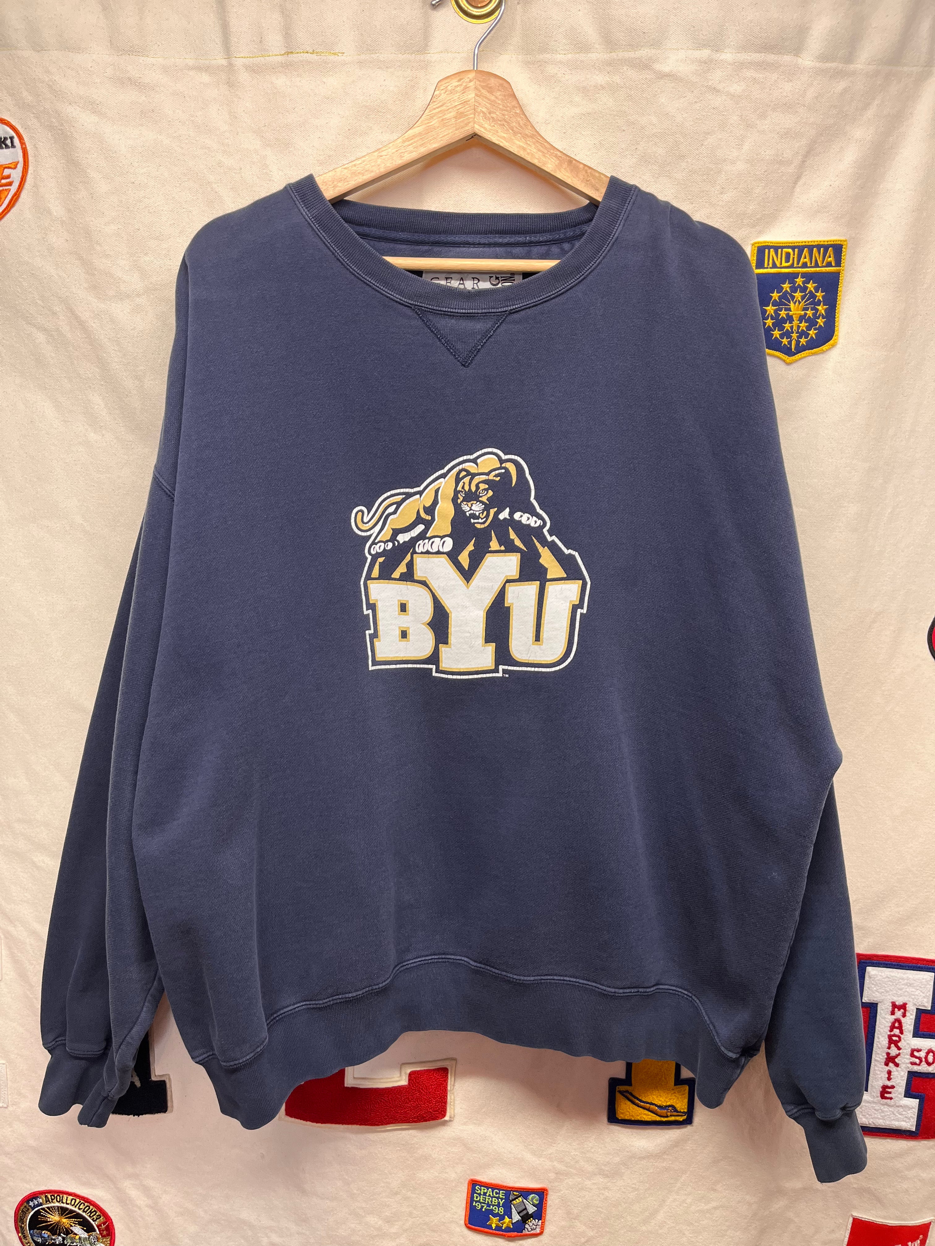 Vintage BYU Brigham Young University Cougars Gear for Sports Navy Sweatshirt: XXL