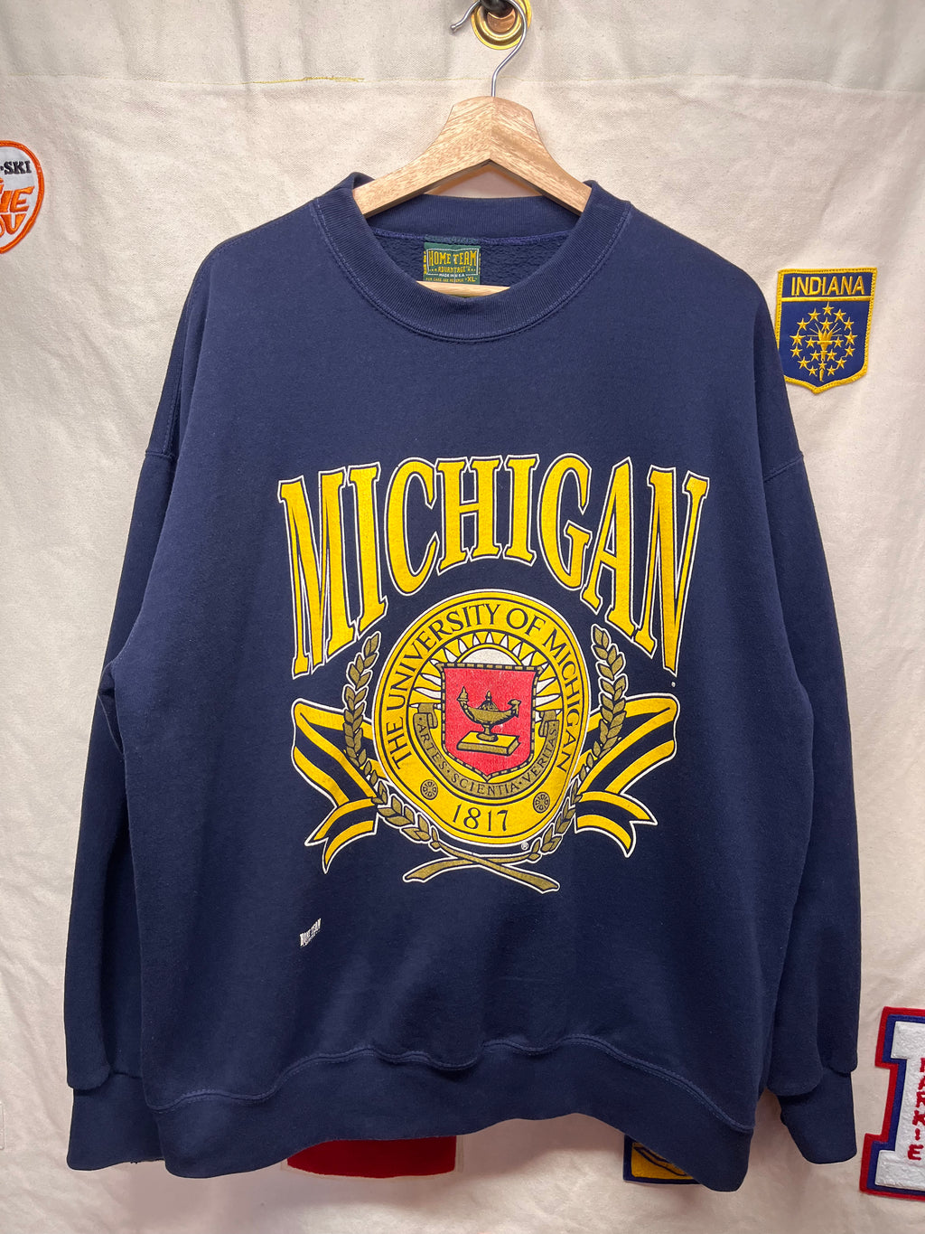 Vintage University of Michigan Wolverines Crest Navy Home Advantage Sweatshirt: XL
