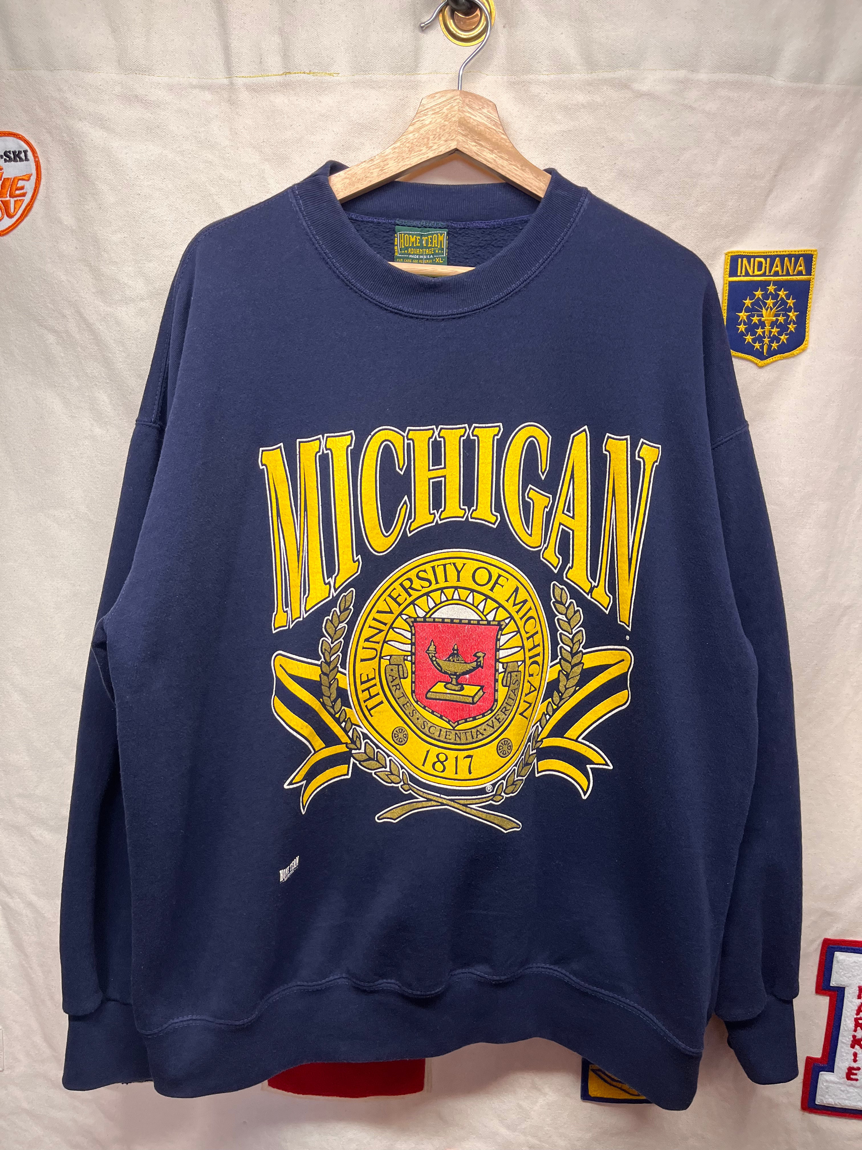 Vintage University of Michigan Wolverines Crest Navy Home Advantage Sweatshirt: XL