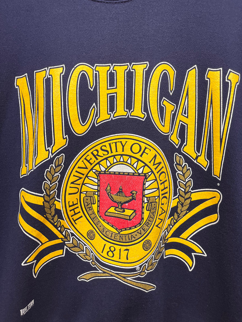 Vintage University of Michigan Wolverines Crest Navy Home Advantage Sweatshirt: XL