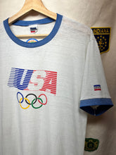 Load image into Gallery viewer, Vintage Levi&#39;s US Olympics 1984 Blue Ringer Thin White T-Shirt: XL
