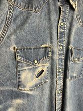 Load image into Gallery viewer, Vintage Distressed Carhartt Western Pearl Snap Denim Shirt: Large
