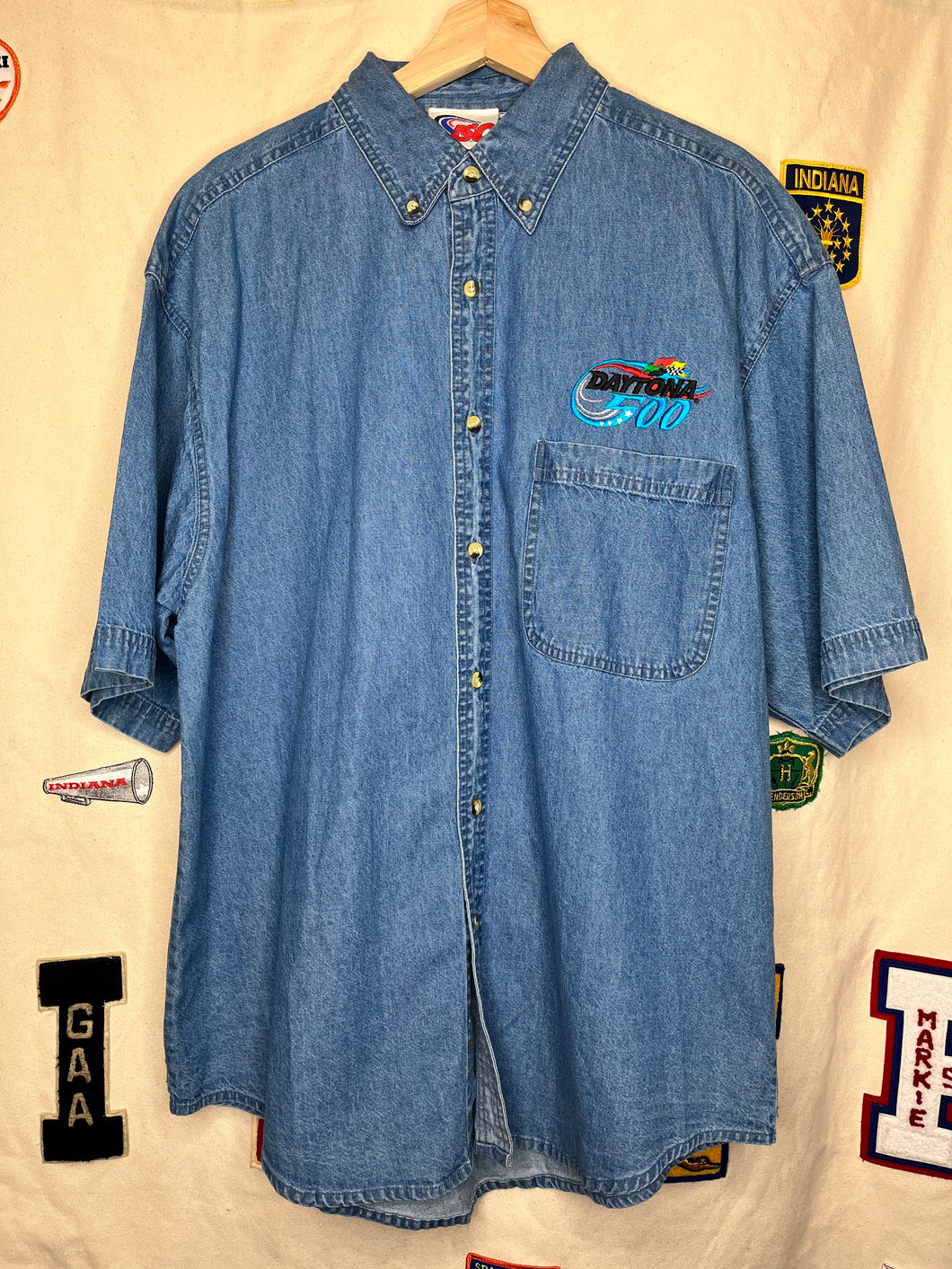 Vintage Daytona 500 Racing Denim Button Up Shirt: L/XL