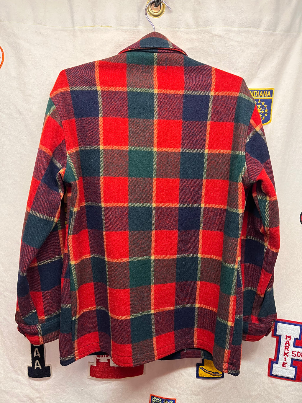 Vintage Pendleton 70's Red Plaid Wool Shirt Jacket: Medium