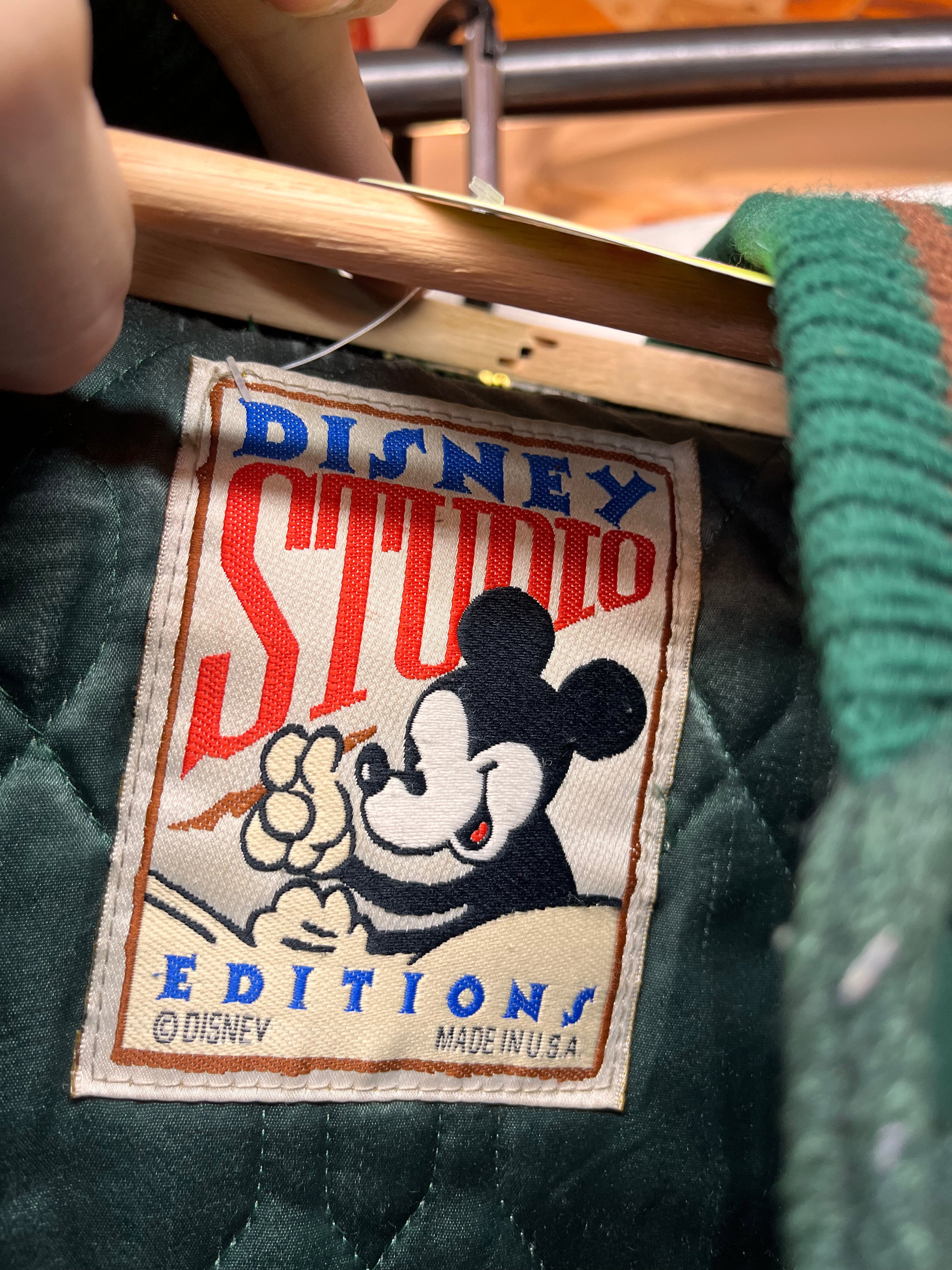 Vtg Disney Studio Ink & Paint Department Animation Collection Green Wool Leather Varsity Jacket: XL