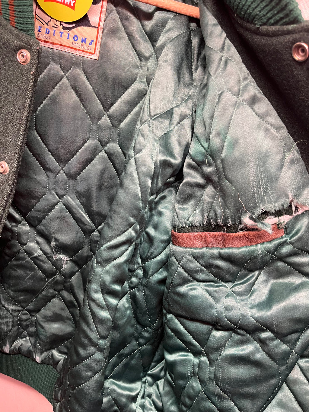 Vtg Disney Studio Ink & Paint Department Animation Collection Green Wool Leather Varsity Jacket: XL