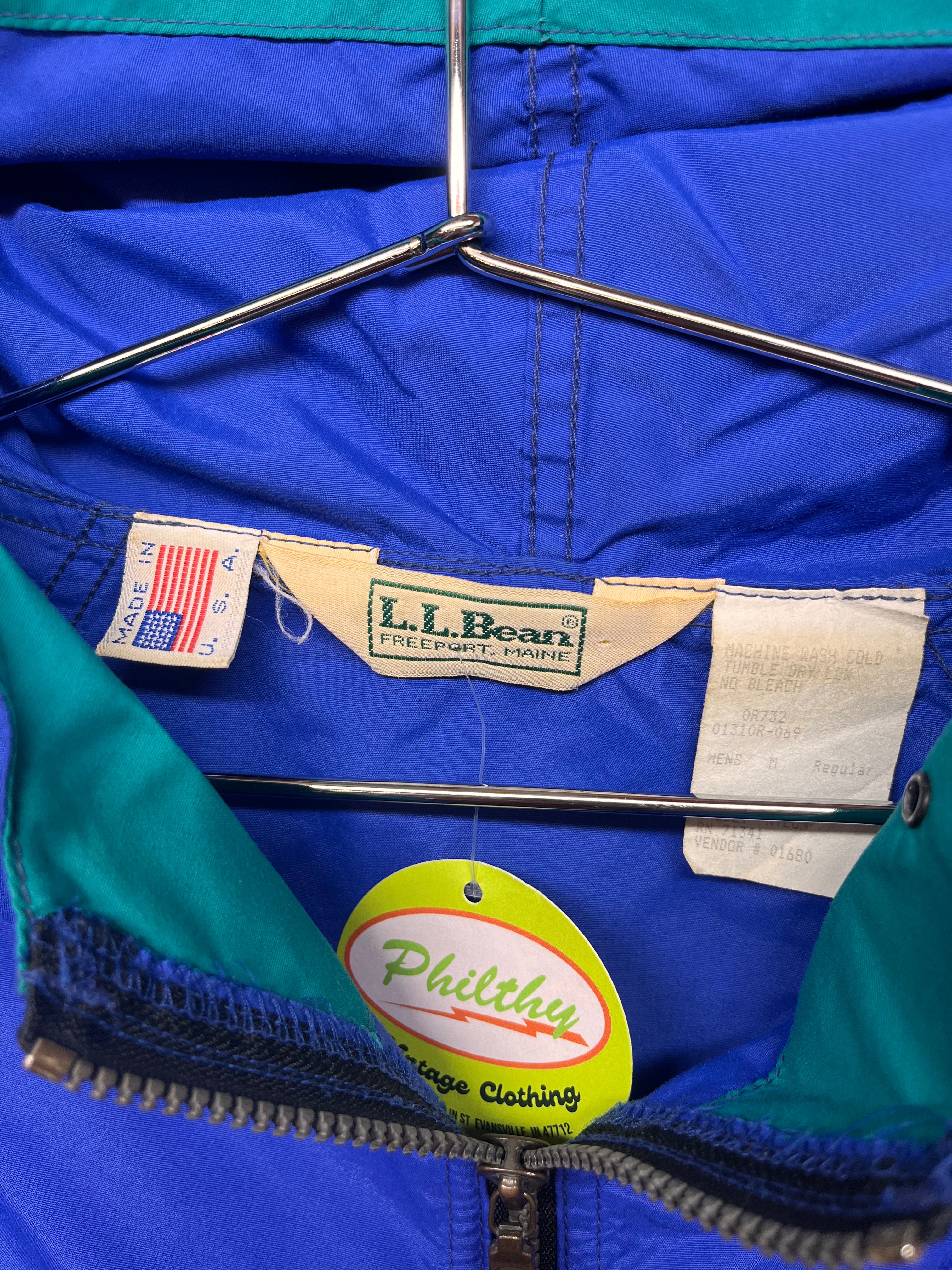 Vintage L.L. Bean Half Zip Blue Anorak Windbreaker Pullover 90's Jacket: Medium