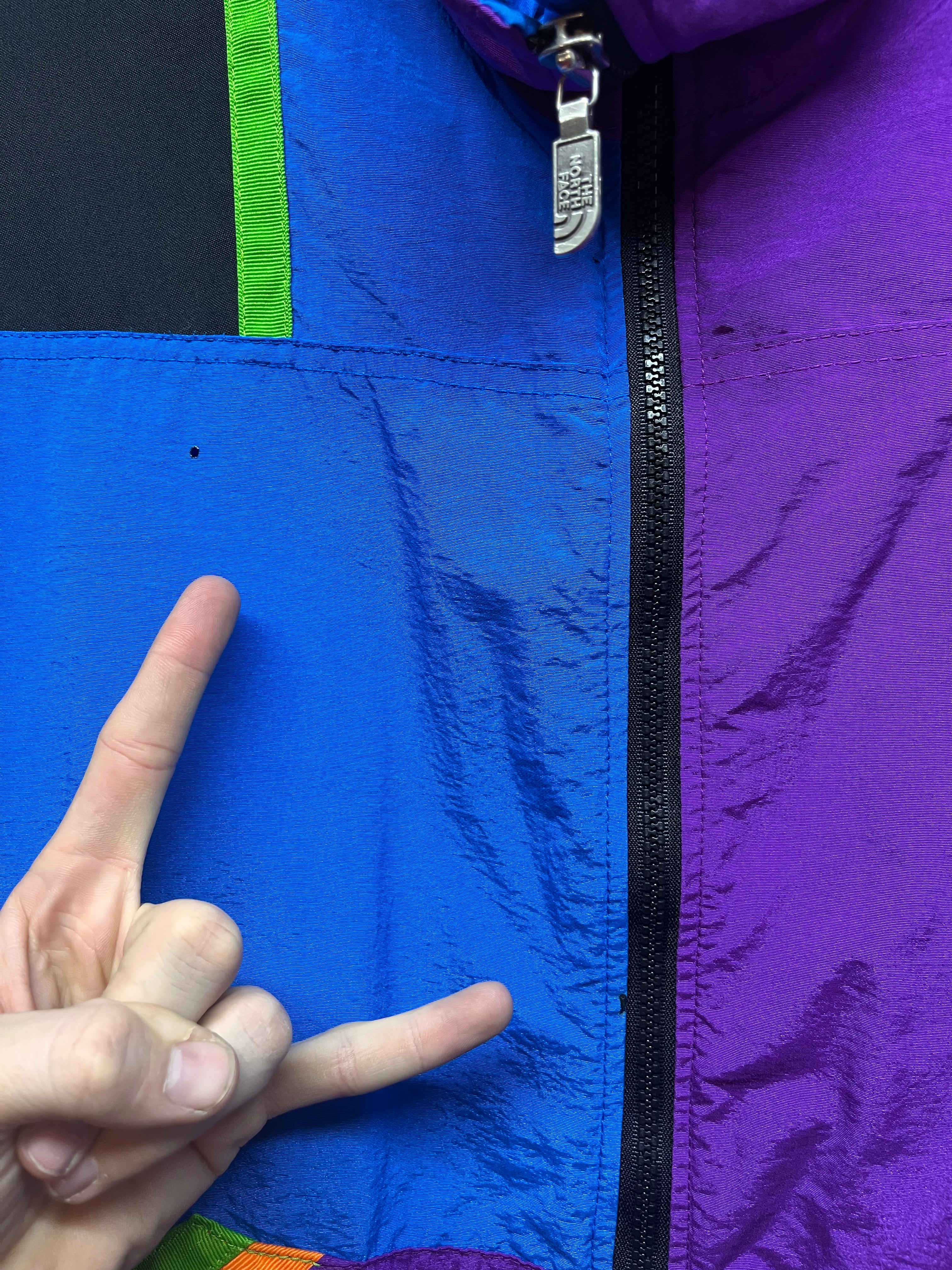 Vintage The North Face 90's Purple Blue Color Block Windbreaker Jacket: Large