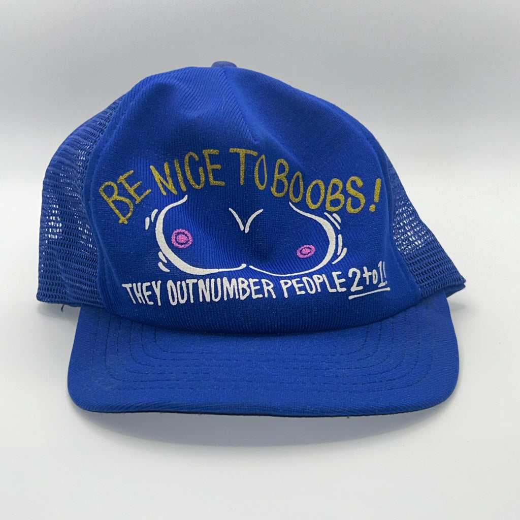 Vintage Be Nice to Boobs Funny Blue Mesh Trucker Snapback Hat
